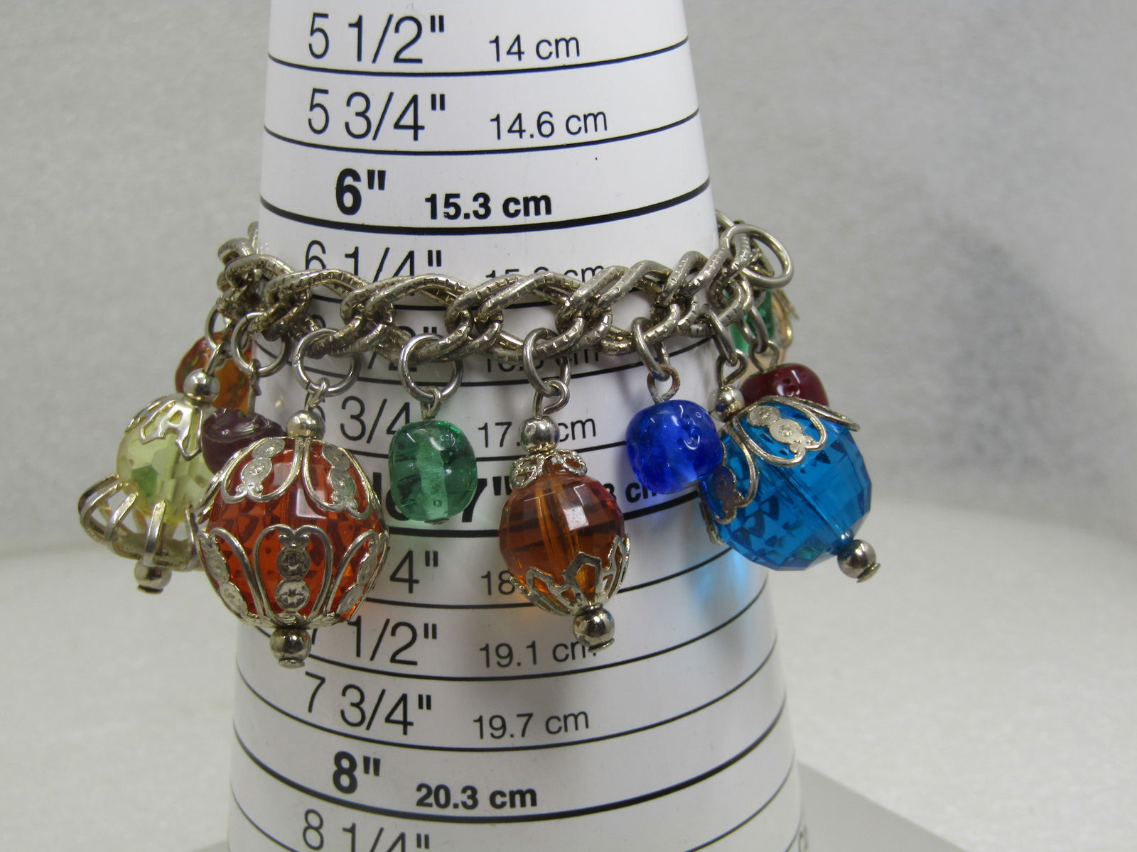 Vintage Gemtone Beaded Bracelet, 7", 1950's-1960's, Filigree Capped - 6