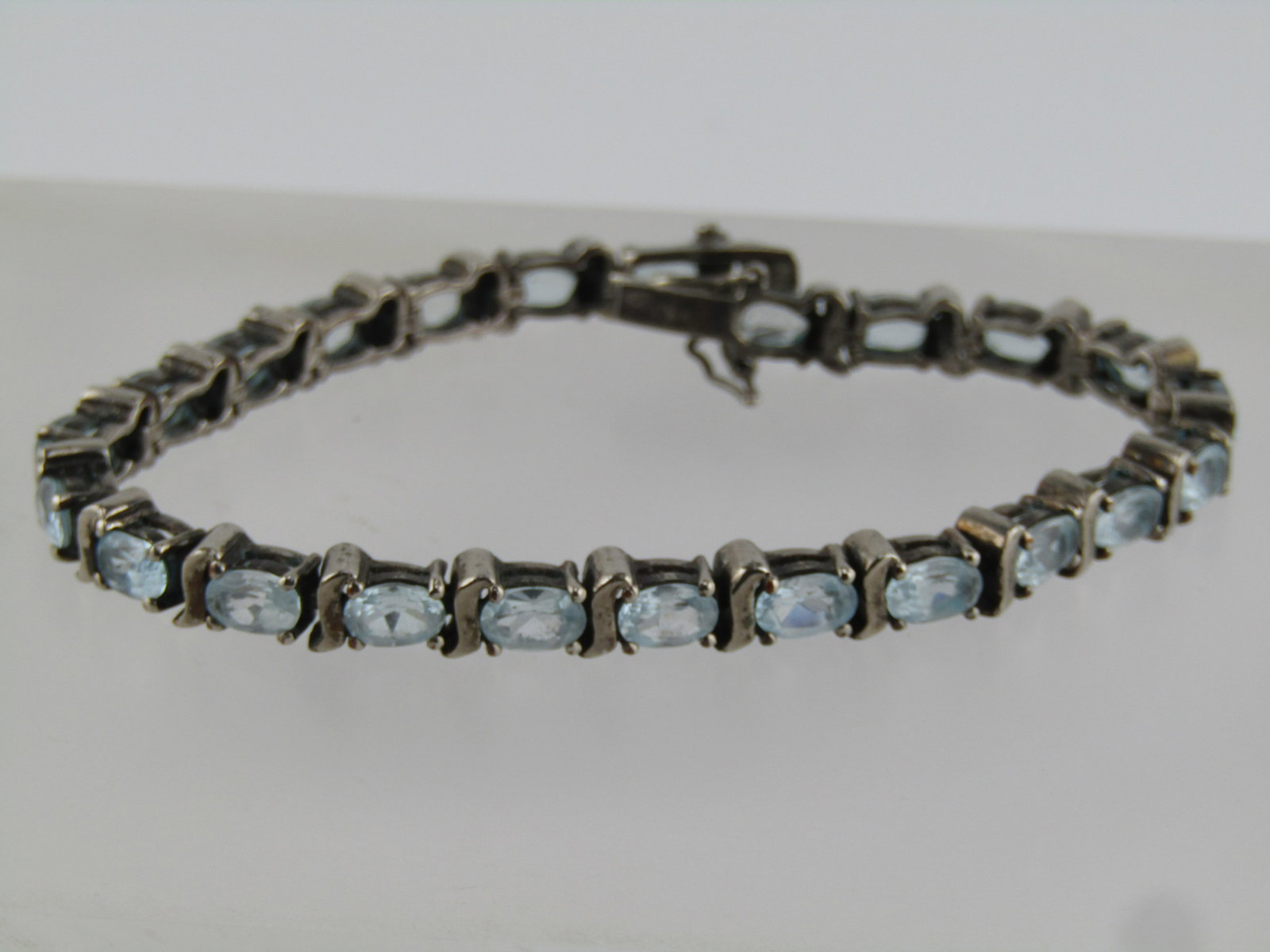 Vintage Sterling Silver Blue Topaz Bracelet, 7.25", Signed, 1980's - 2