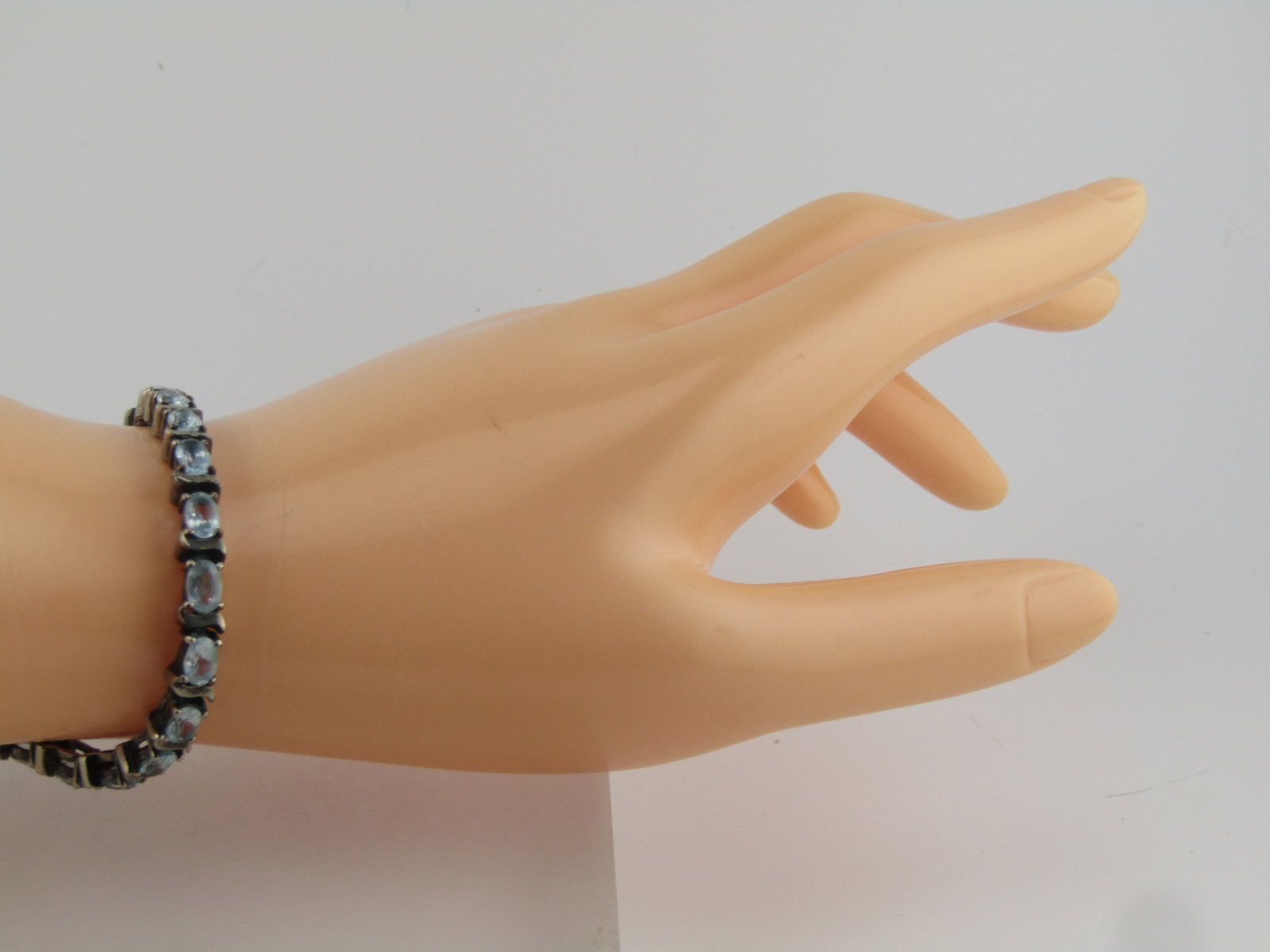 Vintage Sterling Silver Blue Topaz Bracelet, 7.25", Signed, 1980's - 6