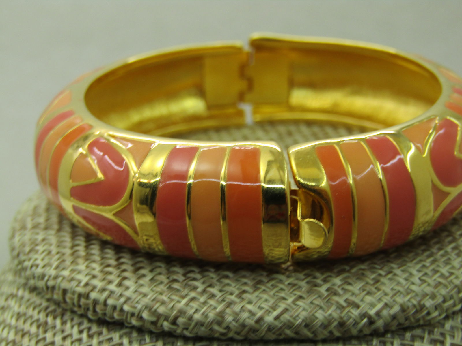 Vintage Joan Rivers Enameled Hinged Clamper Bracelet, Geometric, 6.75", 15mm wide - 2