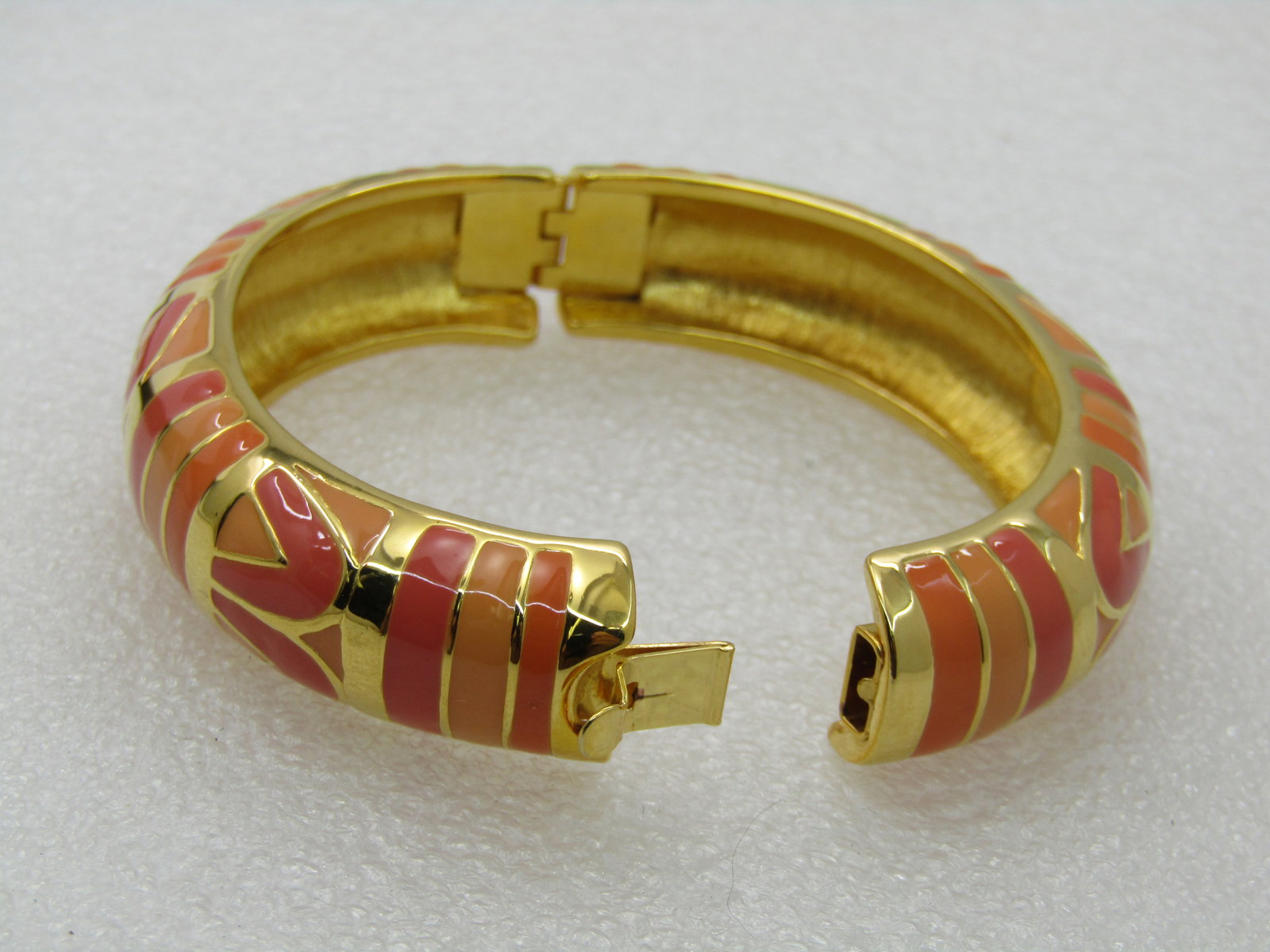 Vintage Joan Rivers Enameled Hinged Clamper Bracelet, Geometric, 6.75", 15mm wide - 6