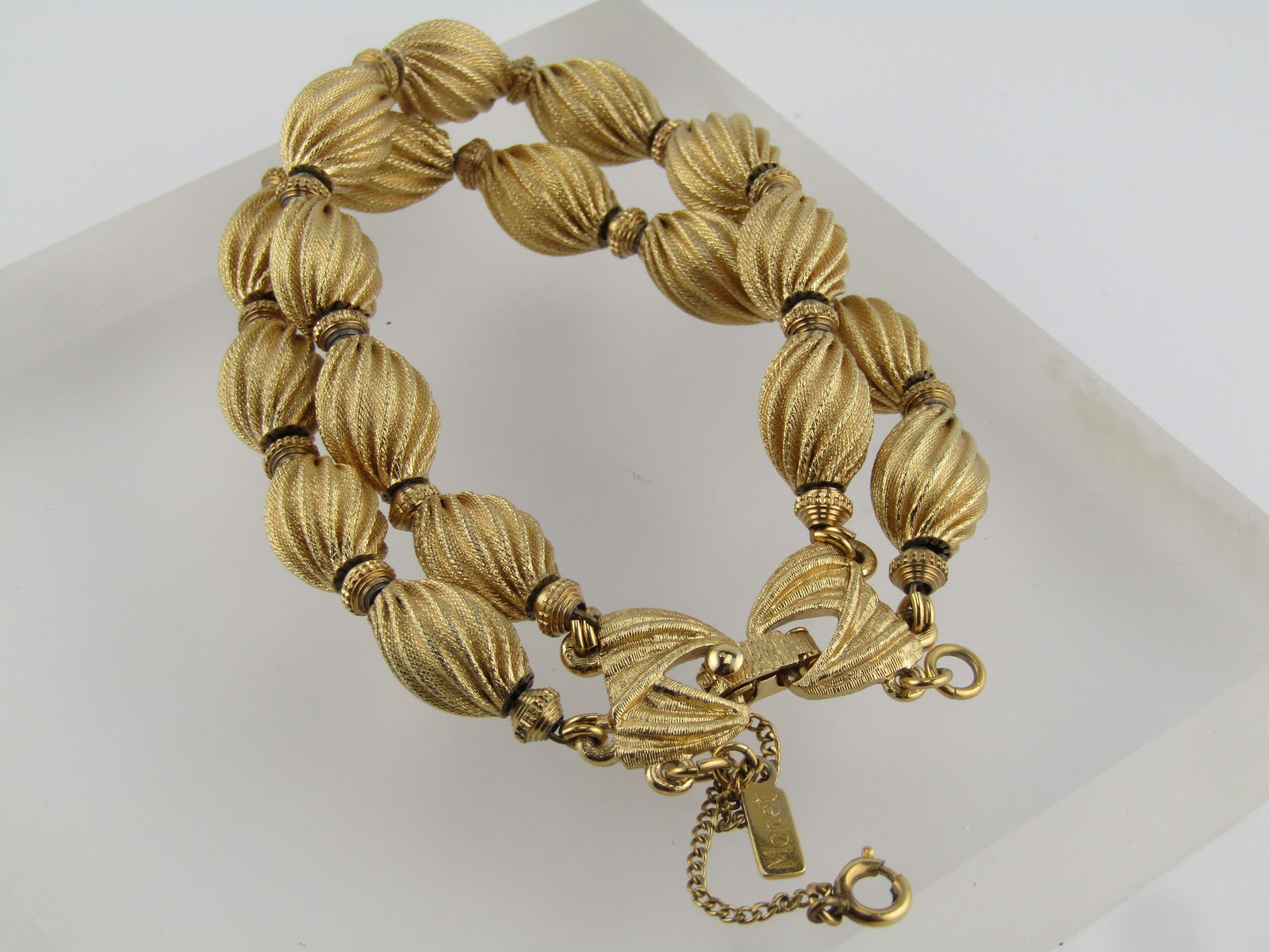 Vintage Spiral Beaded Bracelet, Monet, Double Strand, 7.5", 1960's-1970's - 3