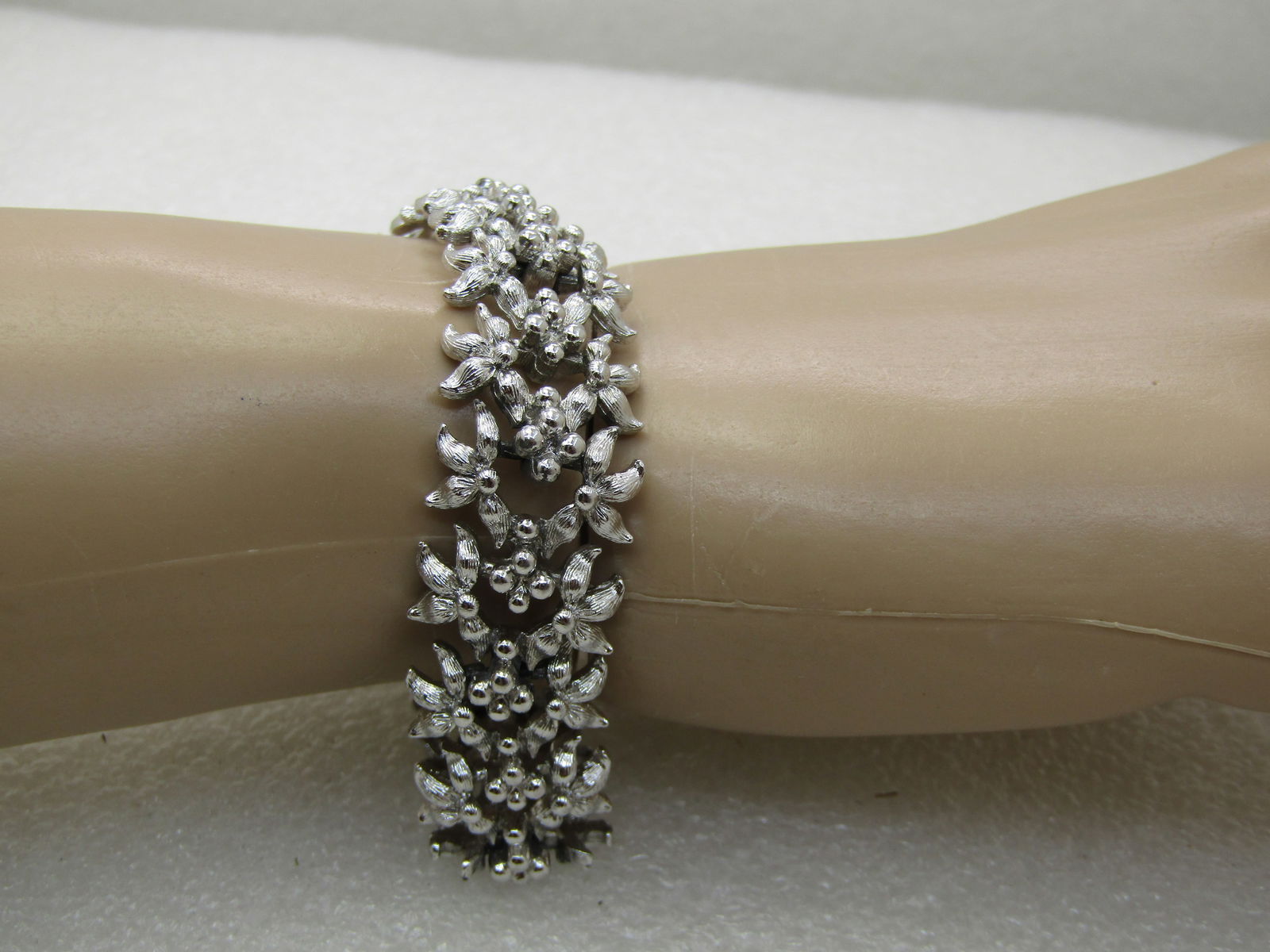 Vintage Monet Floral Bracelet, 7.5", 5/8" Wide, 1960's - 7