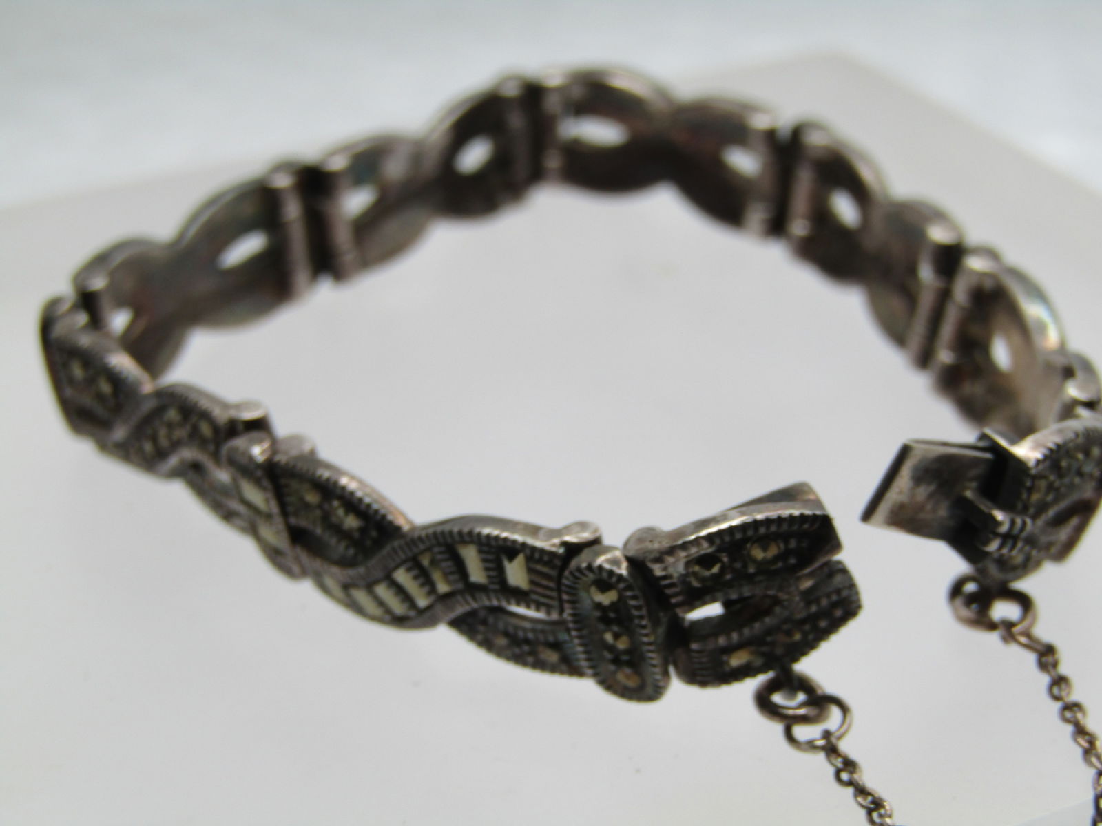 Vintage Sterling Marcasite Bracelet, 7.25", Signed Marsala, 1980's-1990's - 2