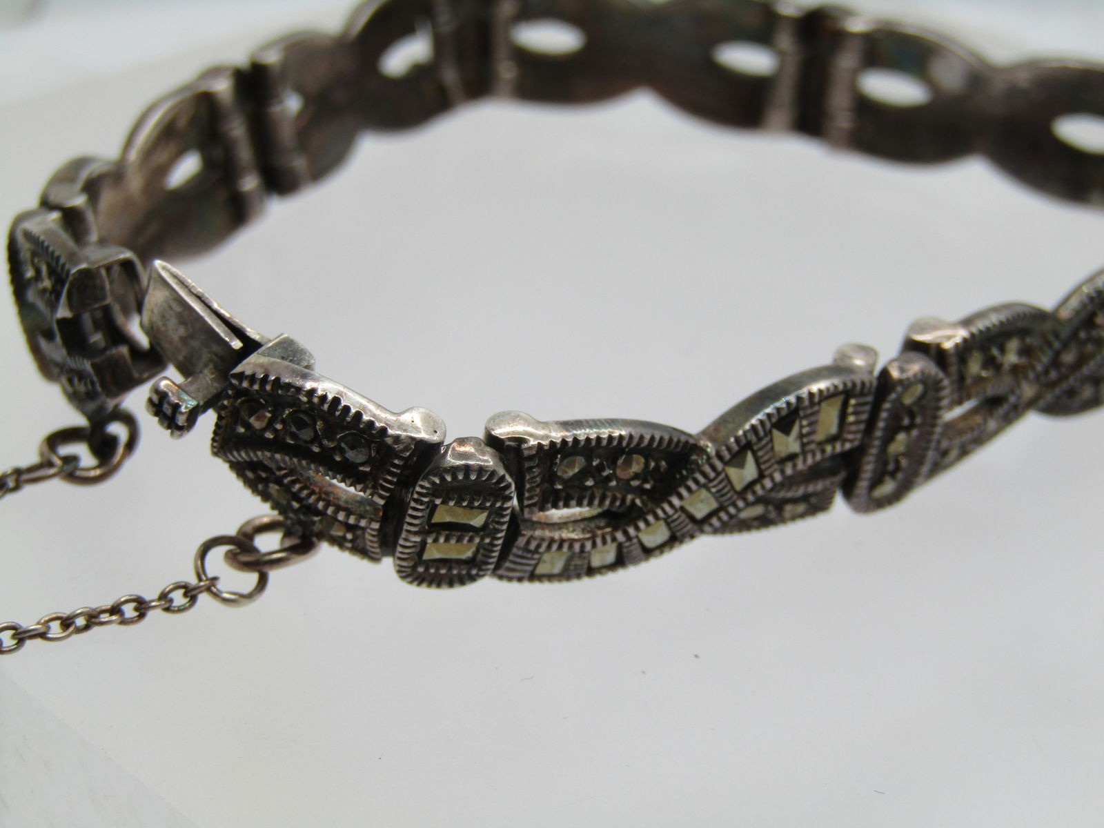 Vintage Sterling Marcasite Bracelet, 7.25", Signed Marsala, 1980's-1990's - 3