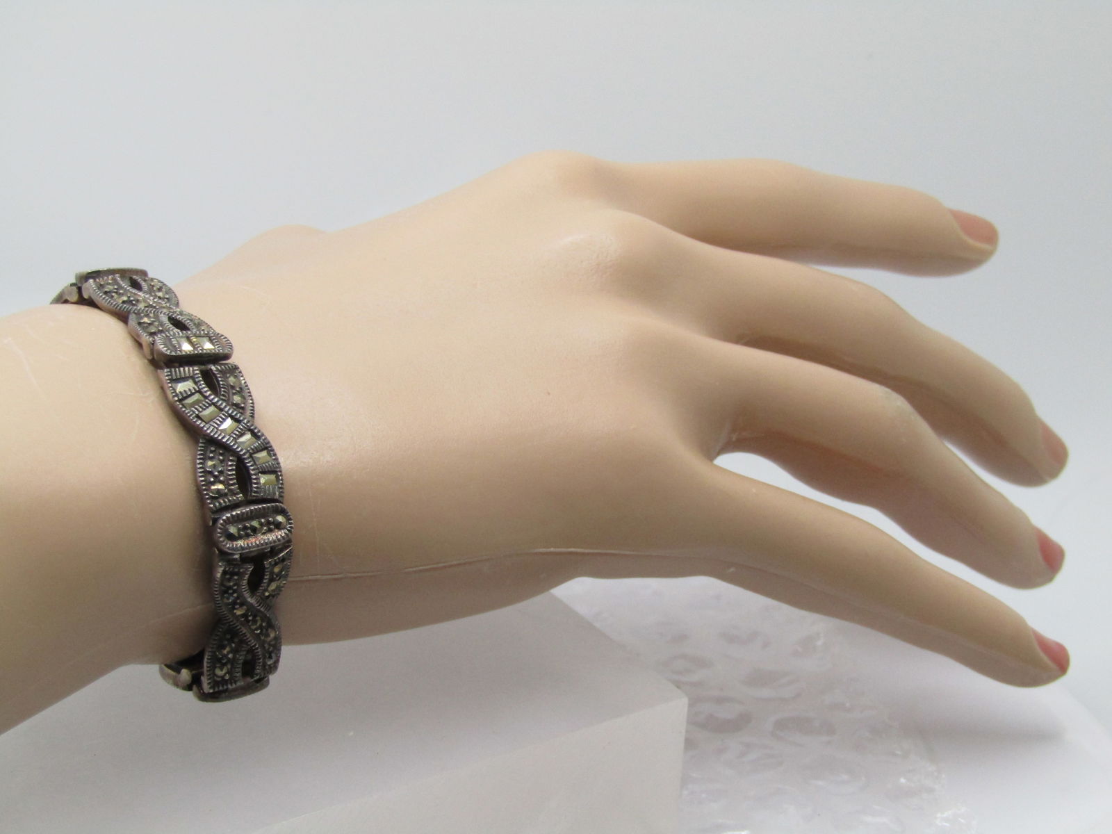 Vintage Sterling Marcasite Bracelet, 7.25", Signed Marsala, 1980's-1990's - 6