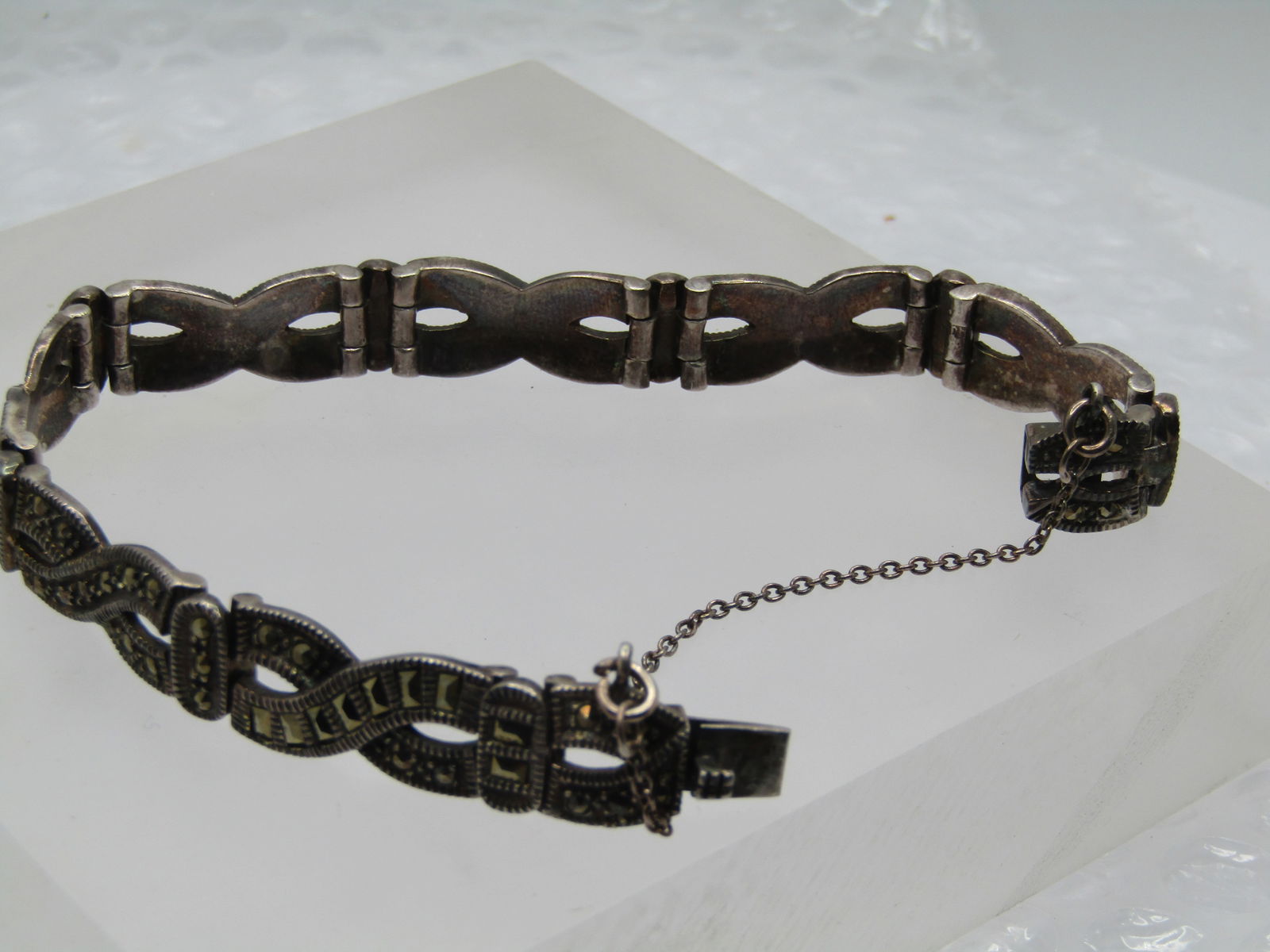 Vintage Sterling Marcasite Bracelet, 7.25", Signed Marsala, 1980's-1990's - 7