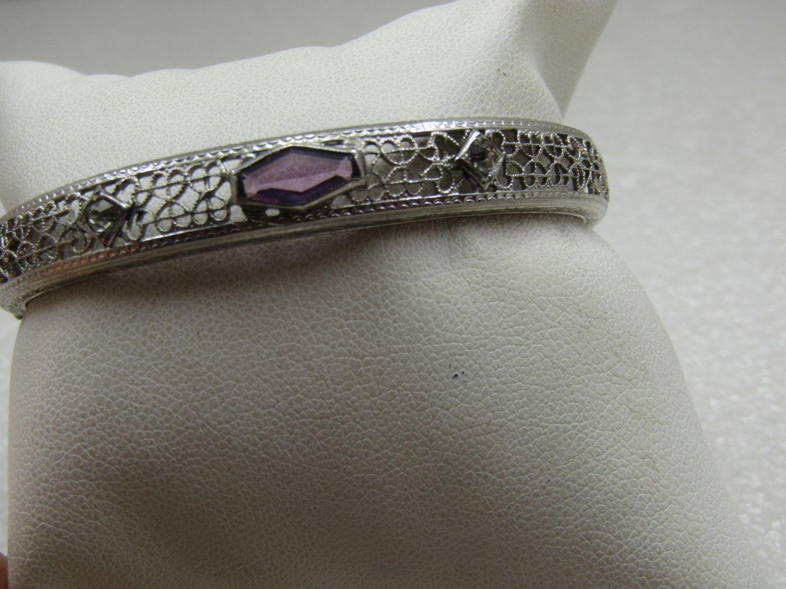 Vintage Art Deco Slide Bangle Bracelet, 7" Purple Stone, Signed RMCO. - 2