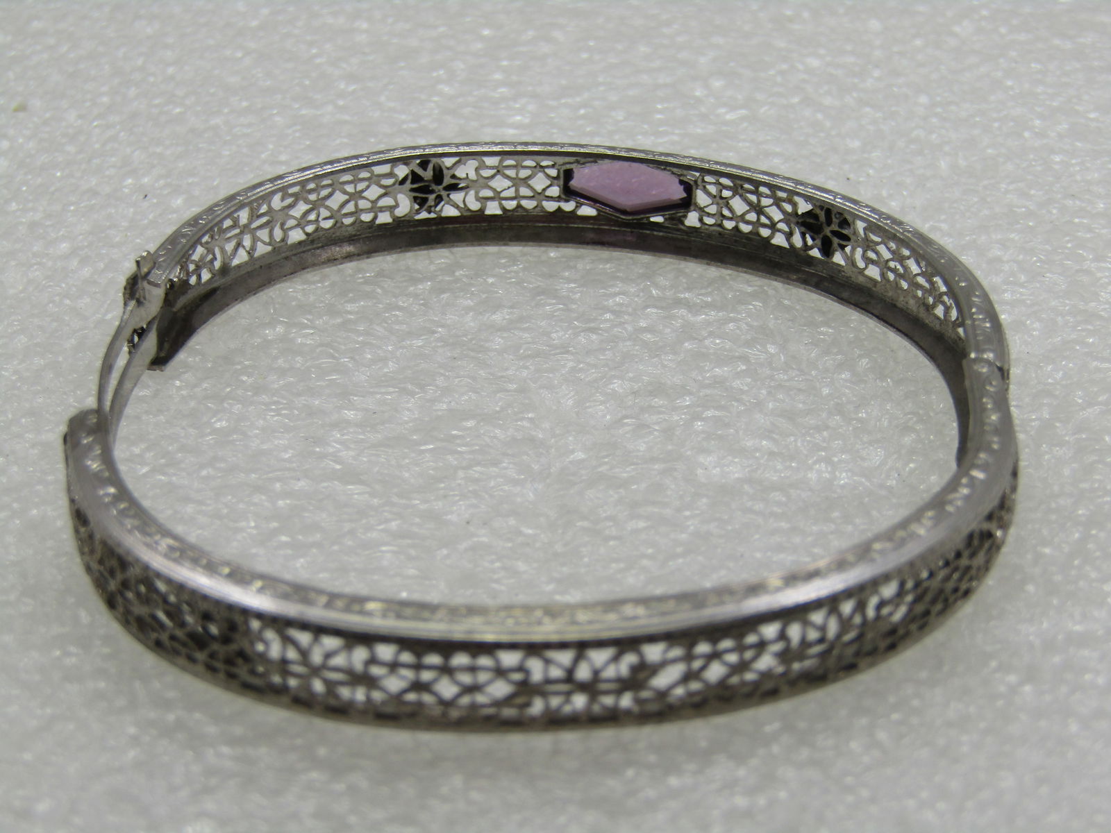 Vintage Art Deco Slide Bangle Bracelet, 7" Purple Stone, Signed RMCO. - 5