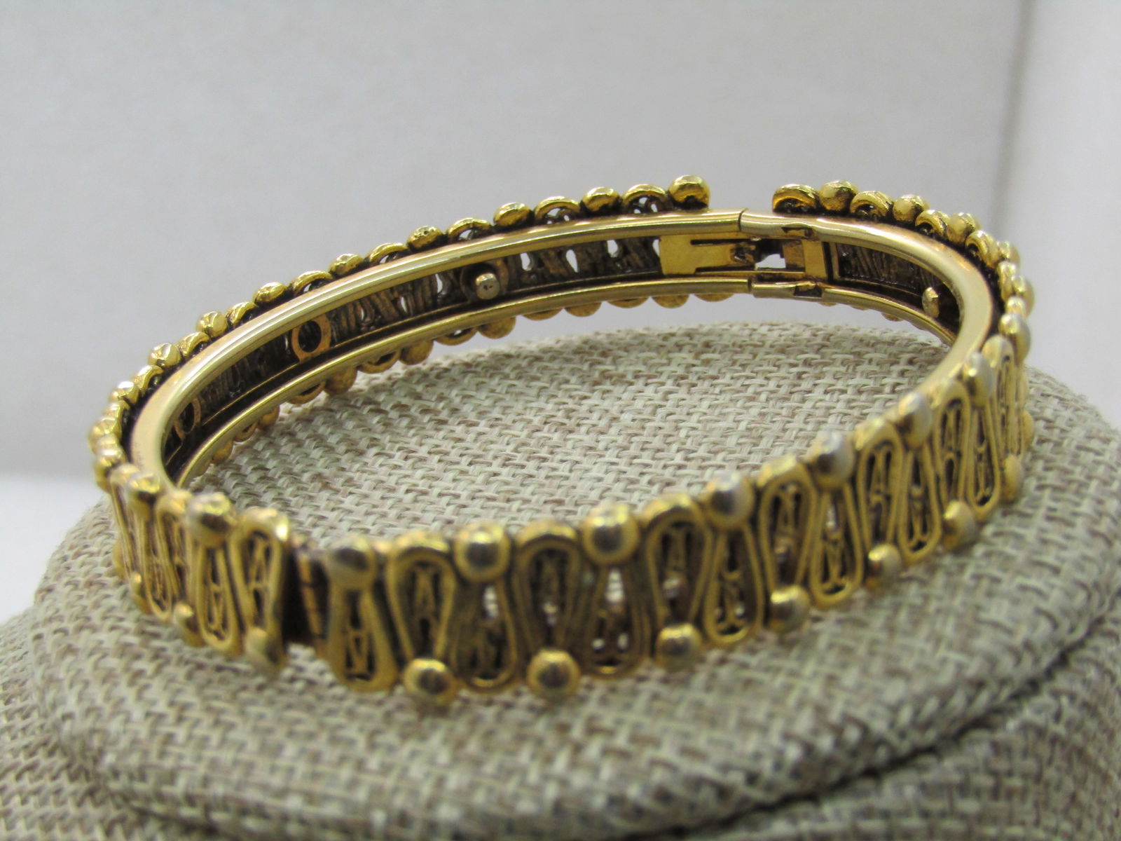 Vintage Gold Tone Hinged Bangle Bracelet, 7", 1960's - 2