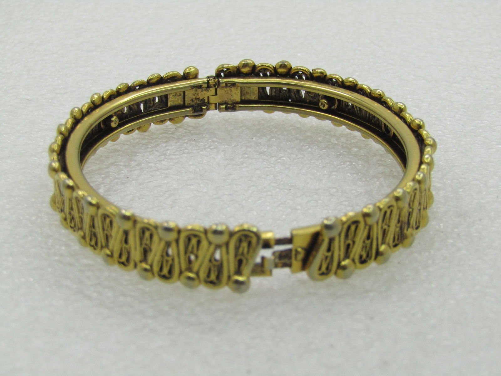 Vintage Gold Tone Hinged Bangle Bracelet, 7", 1960's - 7