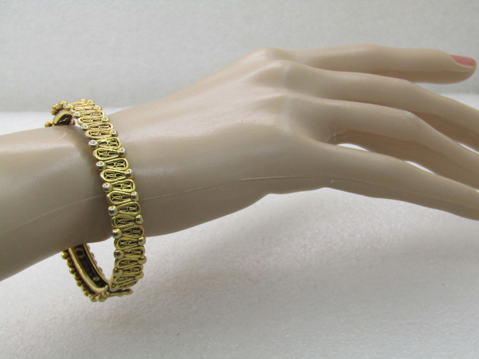 Vintage Gold Tone Hinged Bangle Bracelet, 7", 1960's - 8
