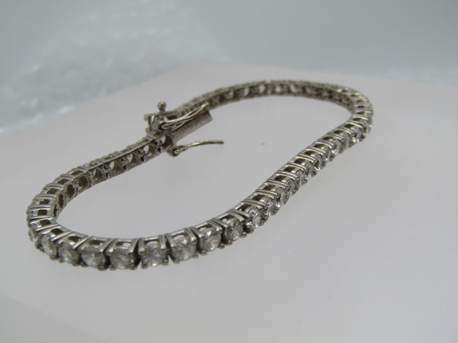 Sterling CZ Tennis Bracelet, 7.25" . Signed HAN - 4