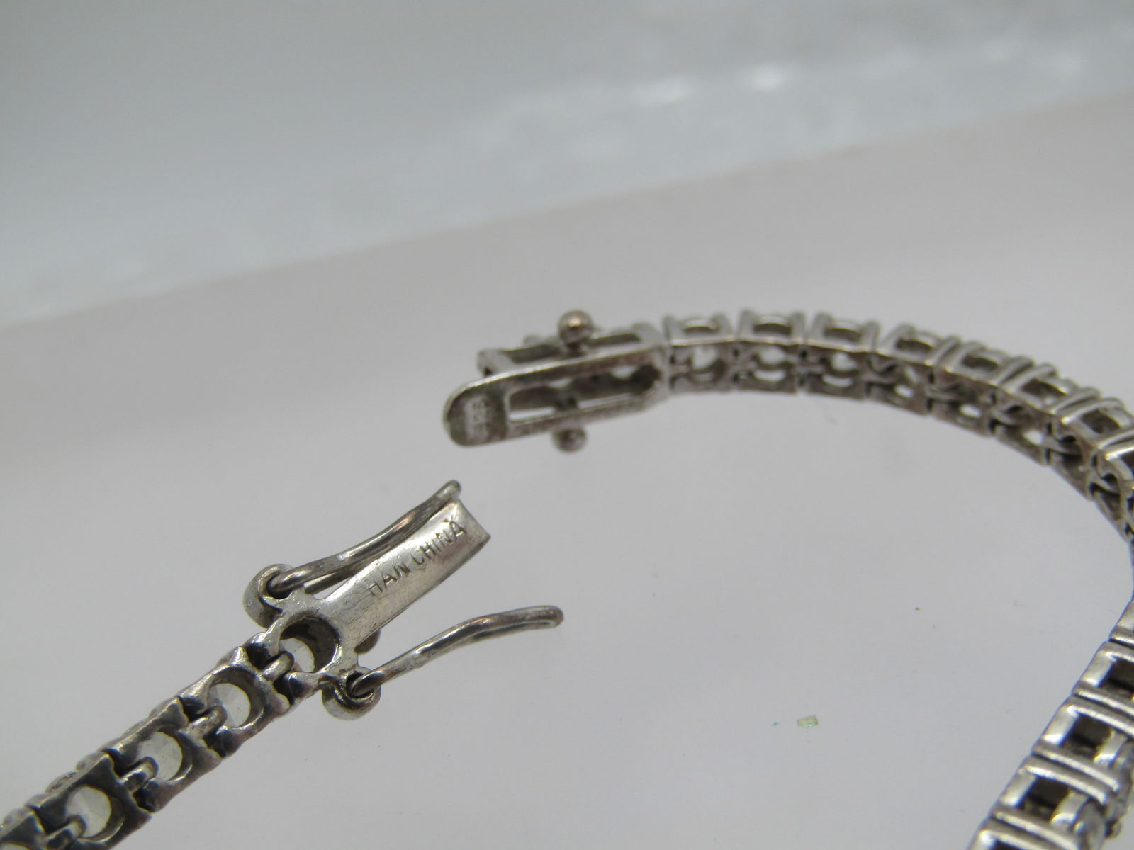 Sterling CZ Tennis Bracelet, 7.25" . Signed HAN - 5
