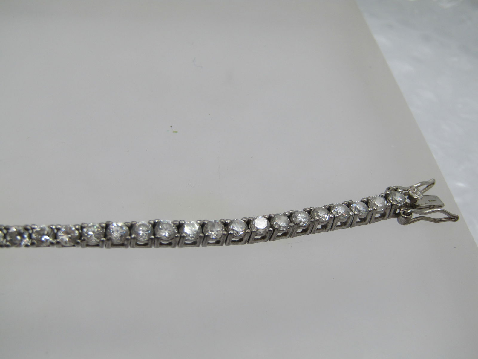 Sterling CZ Tennis Bracelet, 7.25" . Signed HAN - 8
