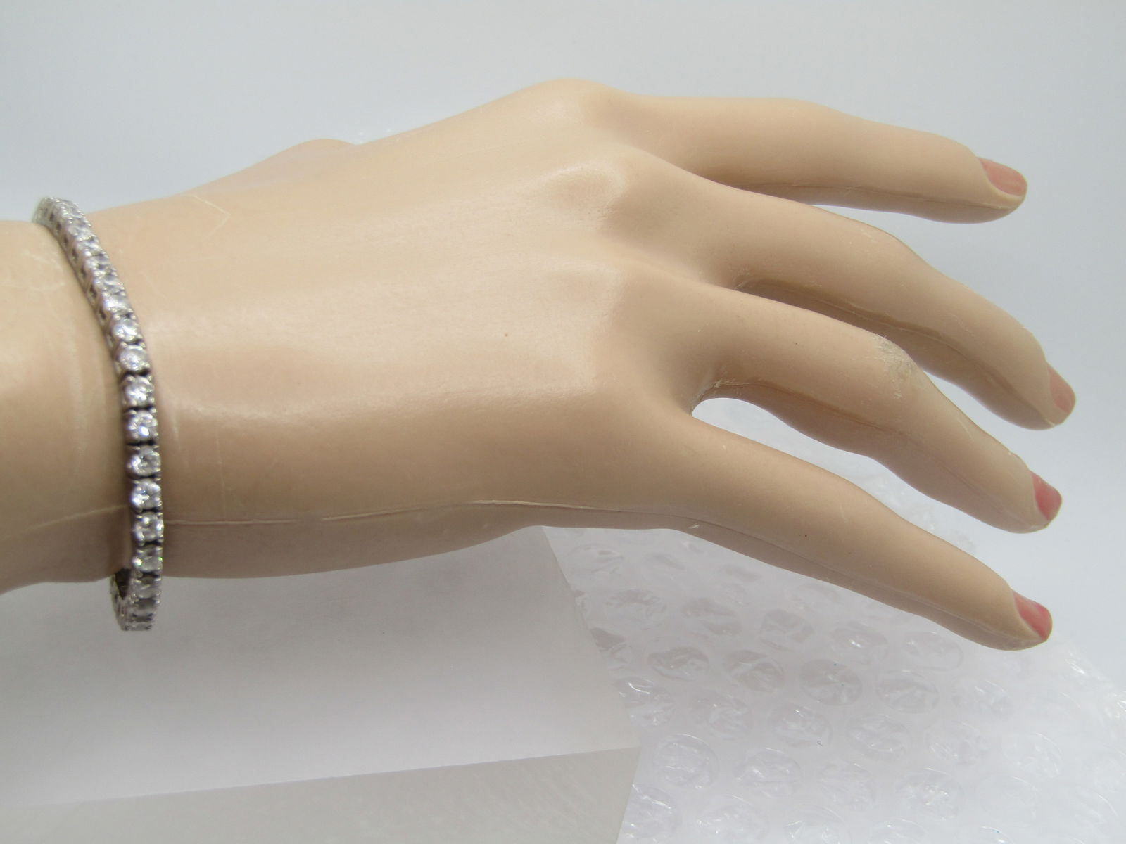 Sterling CZ Tennis Bracelet, 7.25" . Signed HAN - 9