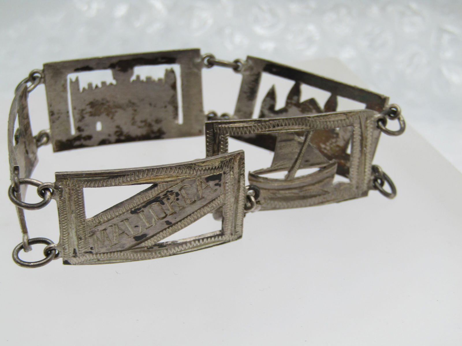 Vintage .800-.925 Silver Mallorca Spain Bracelet, 7.75", 1940's - 2
