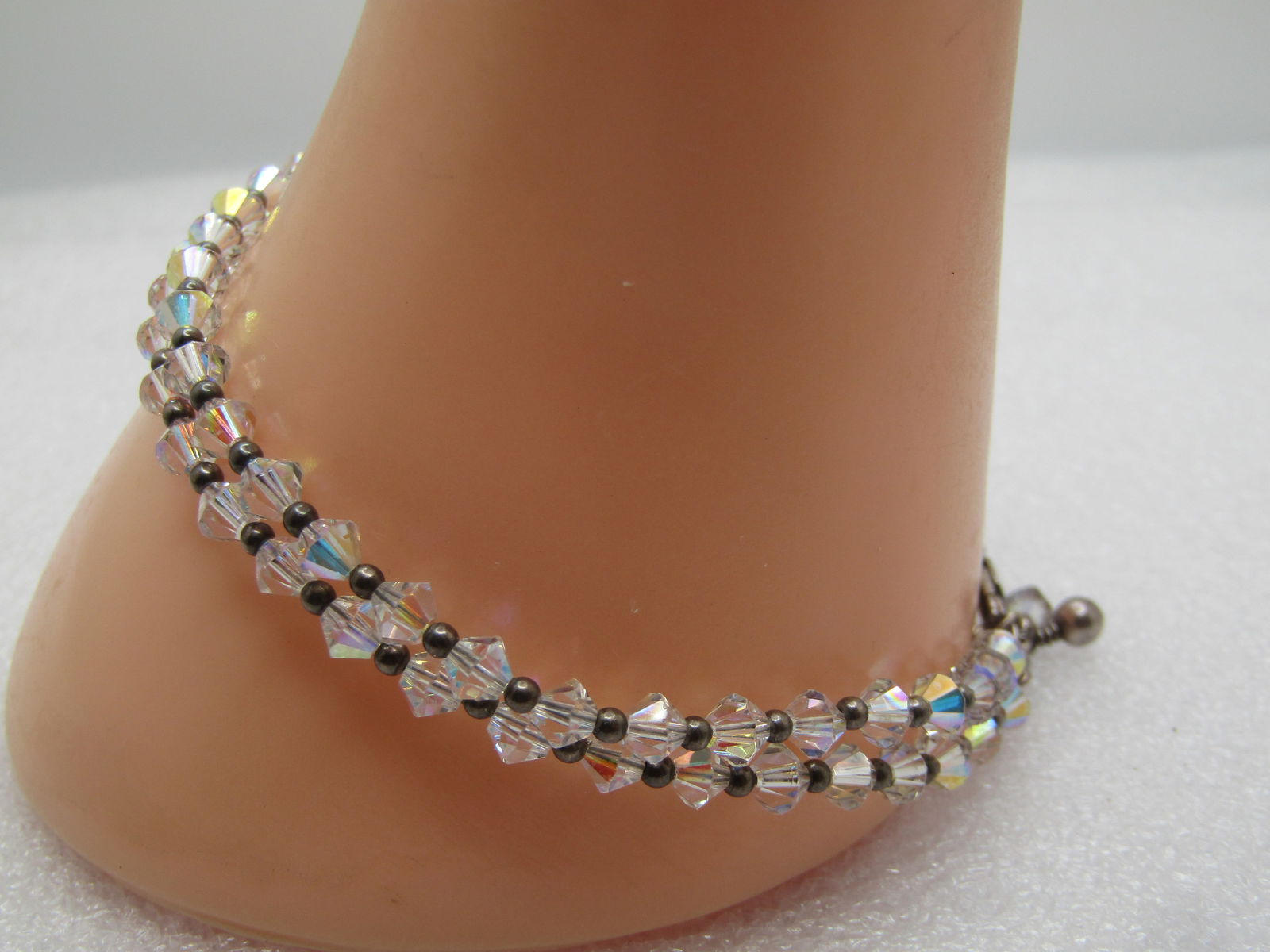 Vintage Sterling AB Crystal Bracelet, Double Strand, 8.5", 1990's - 2
