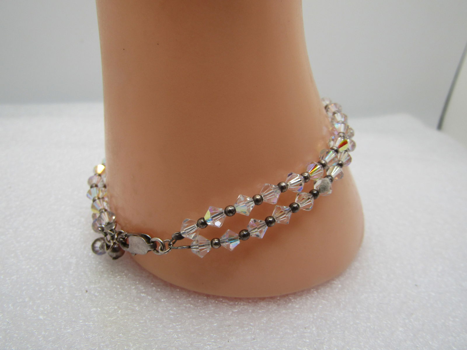 Vintage Sterling AB Crystal Bracelet, Double Strand, 8.5", 1990's - 3