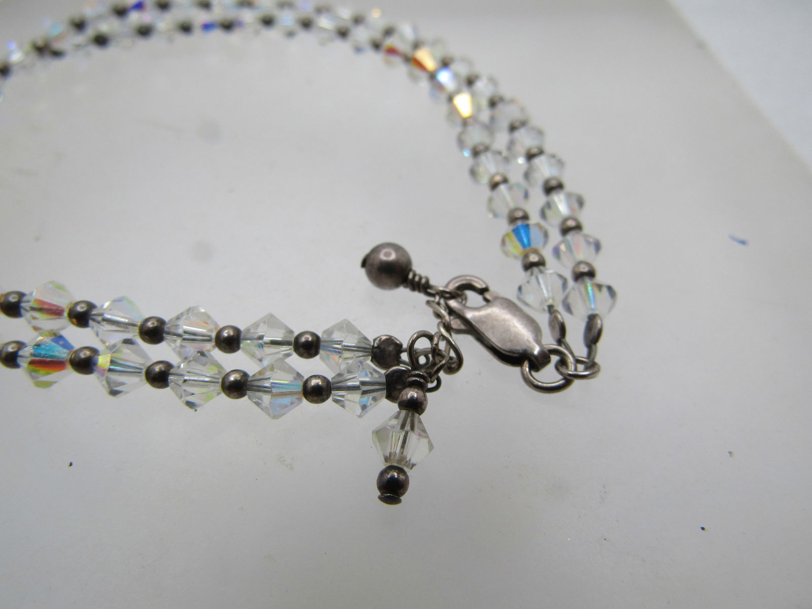 Vintage Sterling AB Crystal Bracelet, Double Strand, 8.5", 1990's - 5