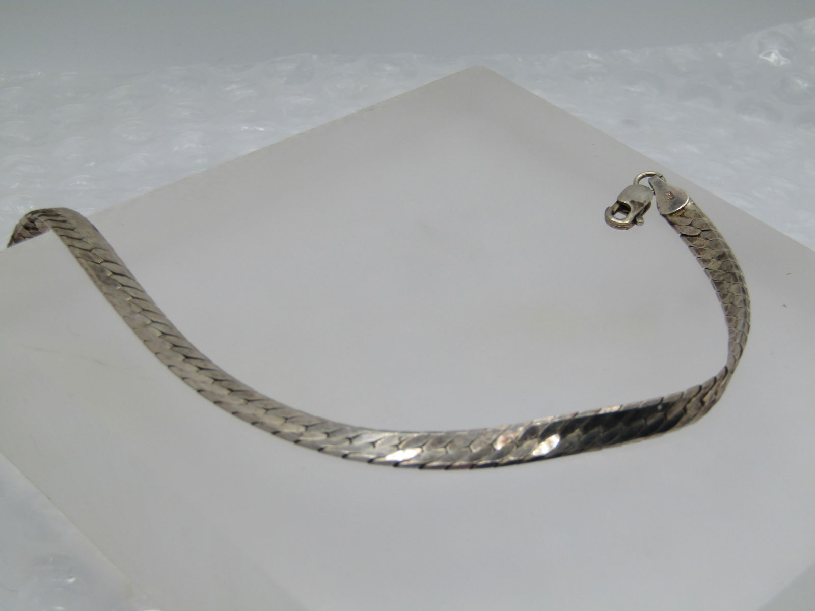 Vintage Sterling 5mm Herringbone Bracelet, 8", Signed, Unisex - 4
