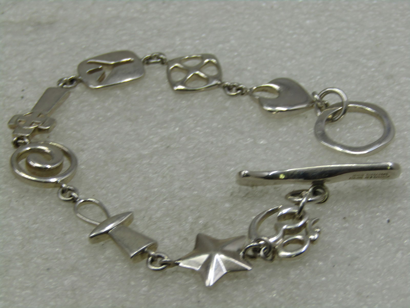 Sterling Cross, Peace Sign, Star Bracelet, RLM Studio, 7" - 2