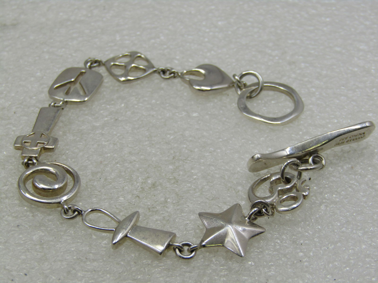 Sterling Cross, Peace Sign, Star Bracelet, RLM Studio, 7" - 3