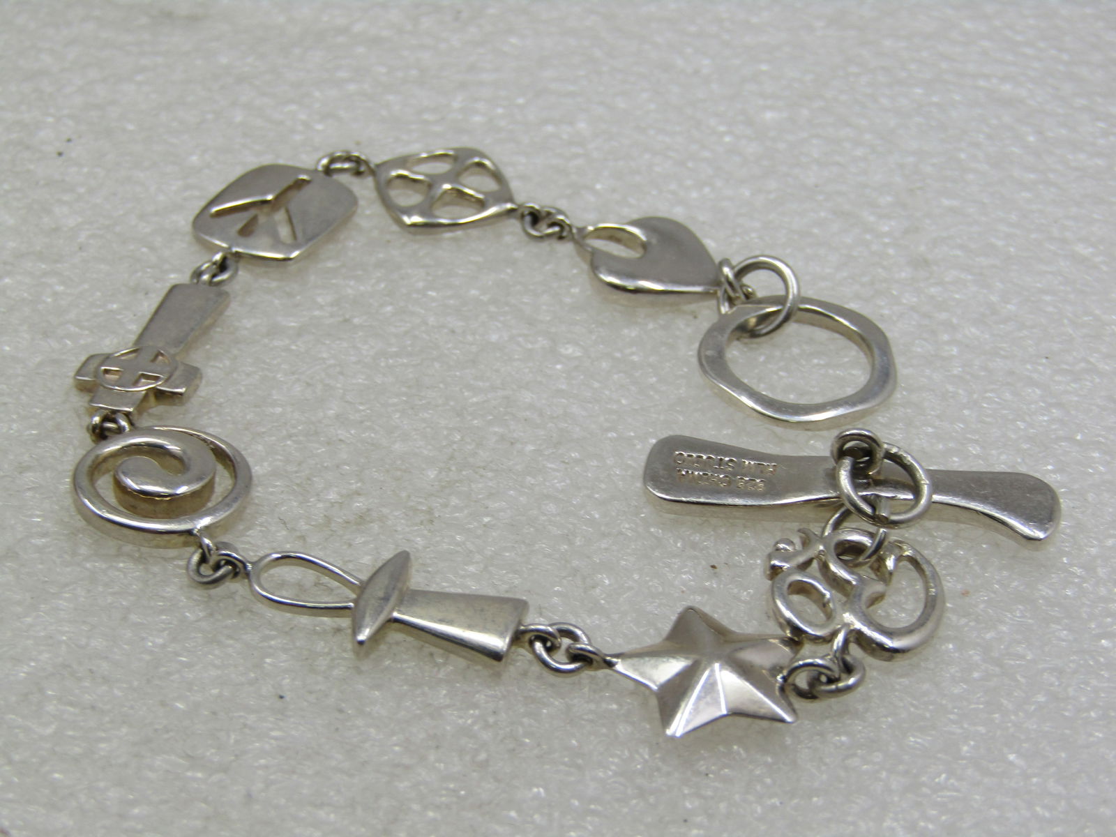 Sterling Cross, Peace Sign, Star Bracelet, RLM Studio, 7" - 5