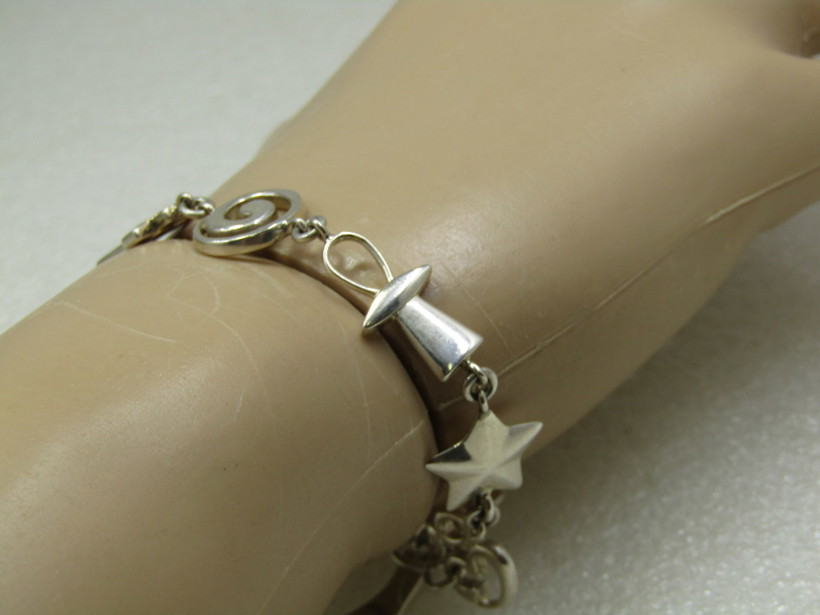 Sterling Cross, Peace Sign, Star Bracelet, RLM Studio, 7" - 6