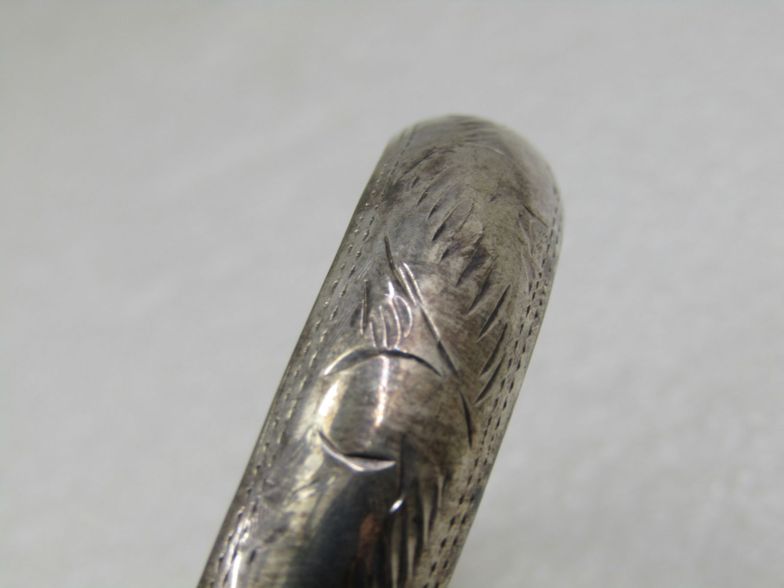 Vintage Sterling Hinged Bangle Bracelet, Safety Chain, 7.25", 11mm, Signed - 5