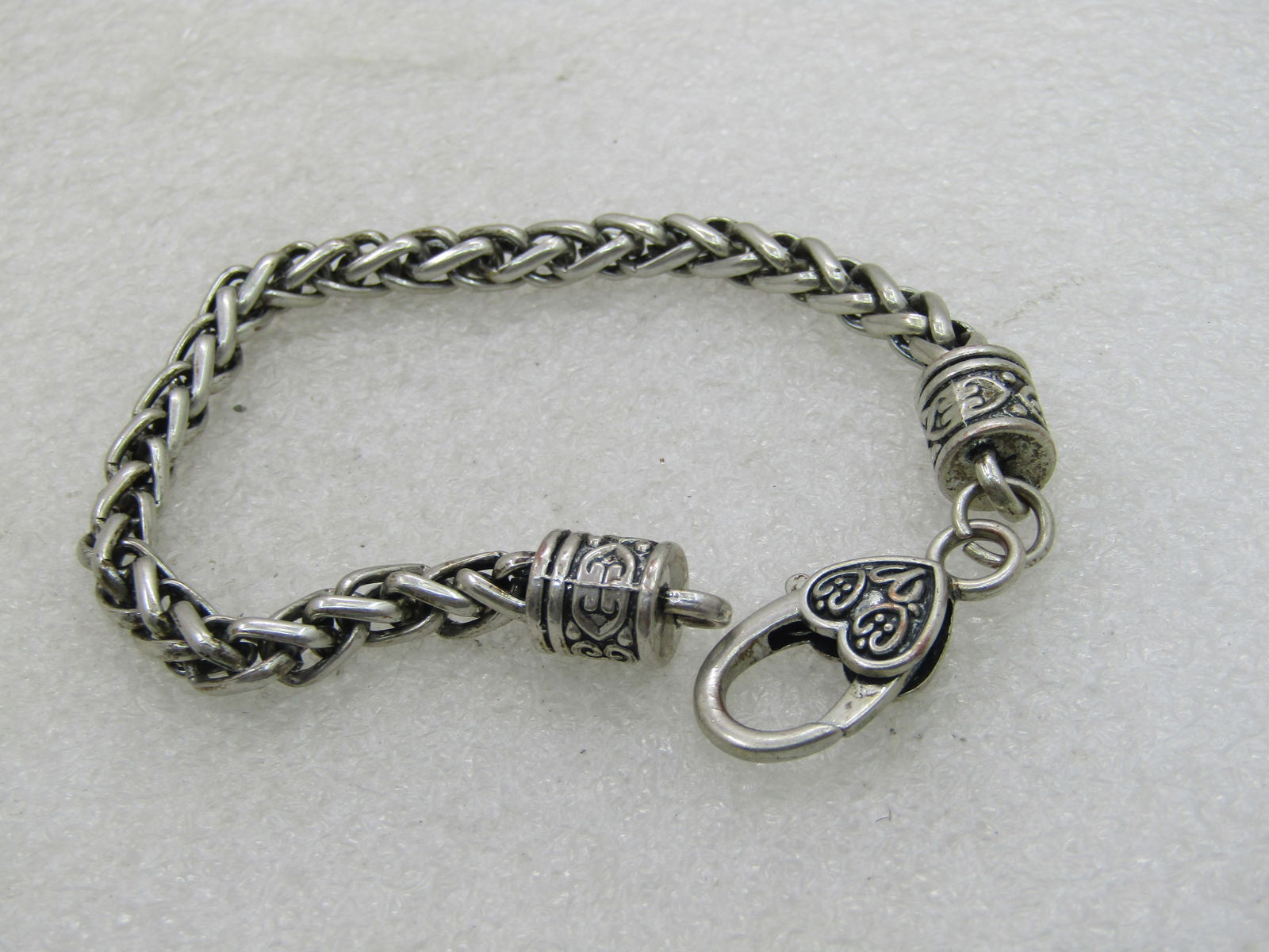 Silver Plated Tone Heavy Link Bracelet, Heart Lobster Clasp, 7.75" - 2