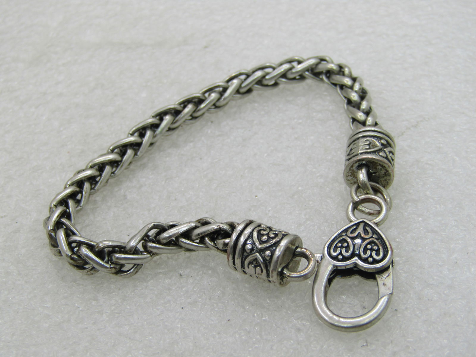 Silver Plated Tone Heavy Link Bracelet, Heart Lobster Clasp, 7.75" - 3