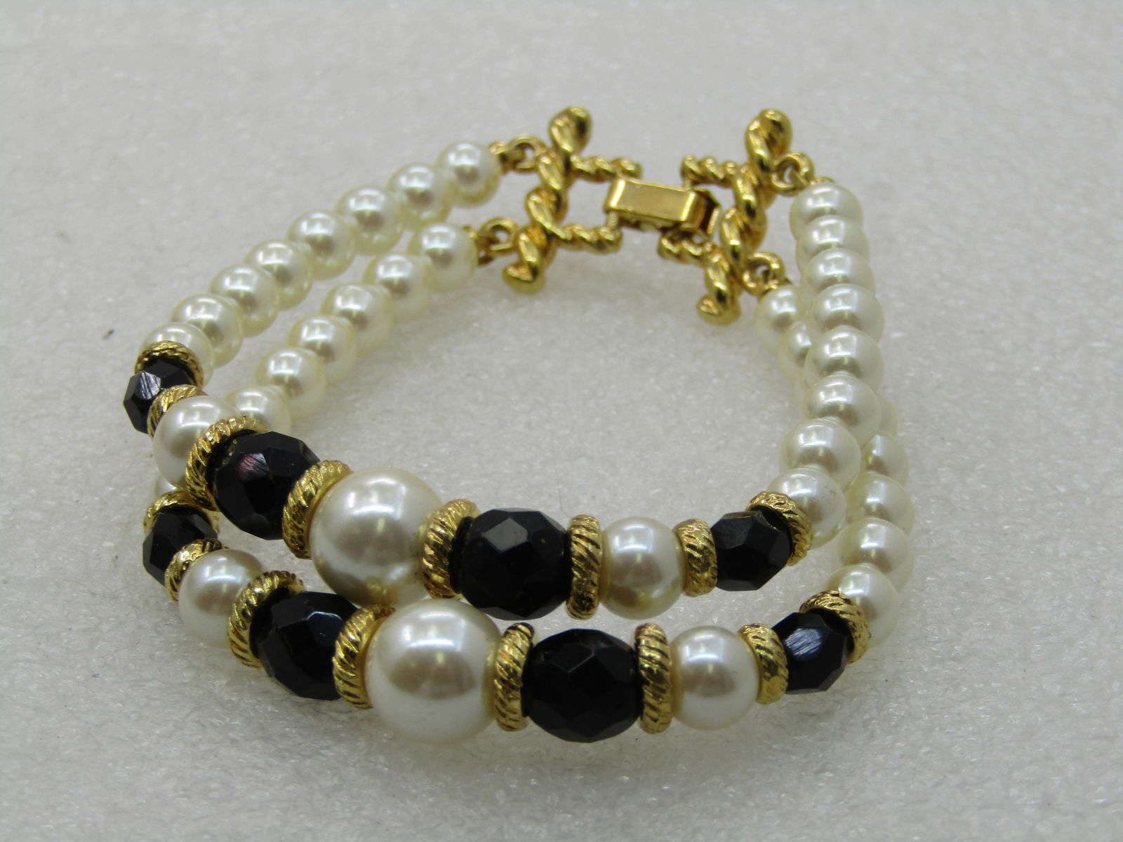 Vintage Double Strand Faux Pearl Bracelet, 7" - 3
