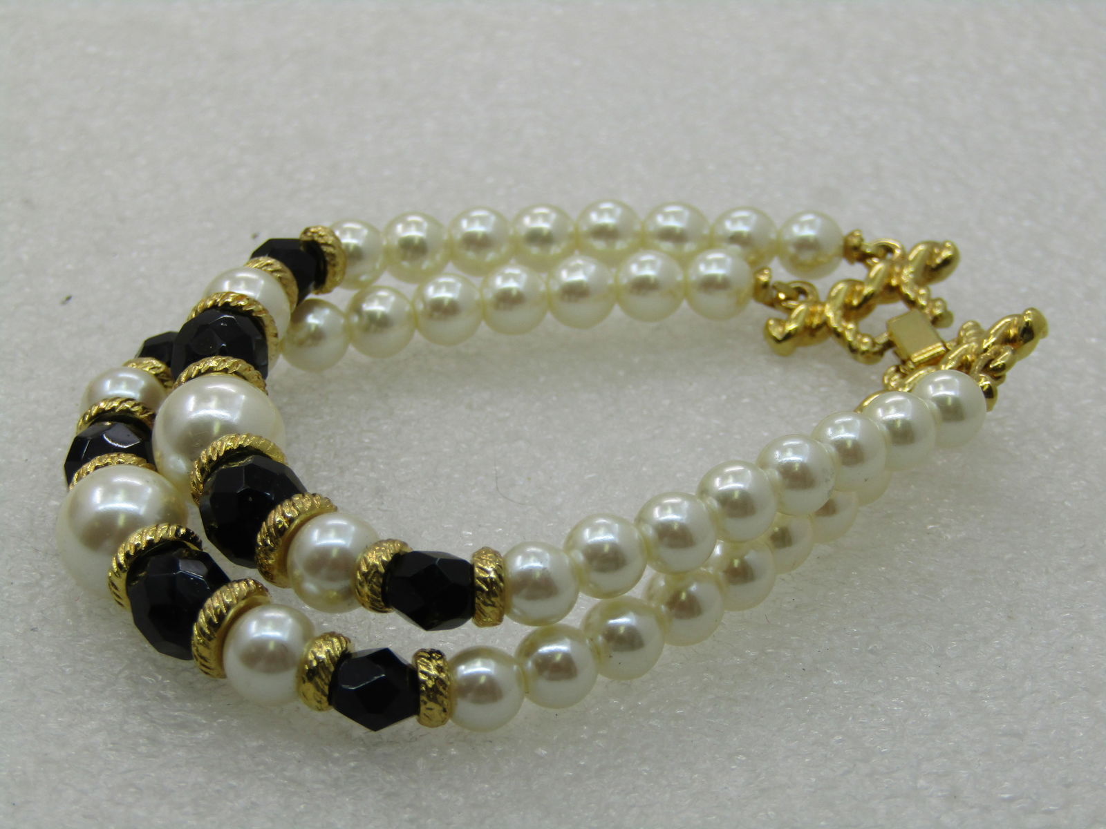 Vintage Double Strand Faux Pearl Bracelet, 7" - 4
