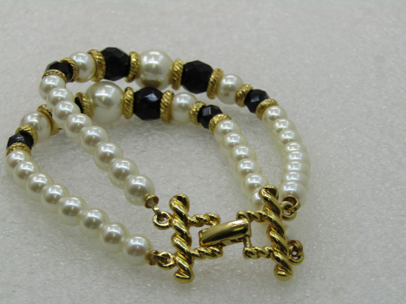Vintage Double Strand Faux Pearl Bracelet, 7" - 5