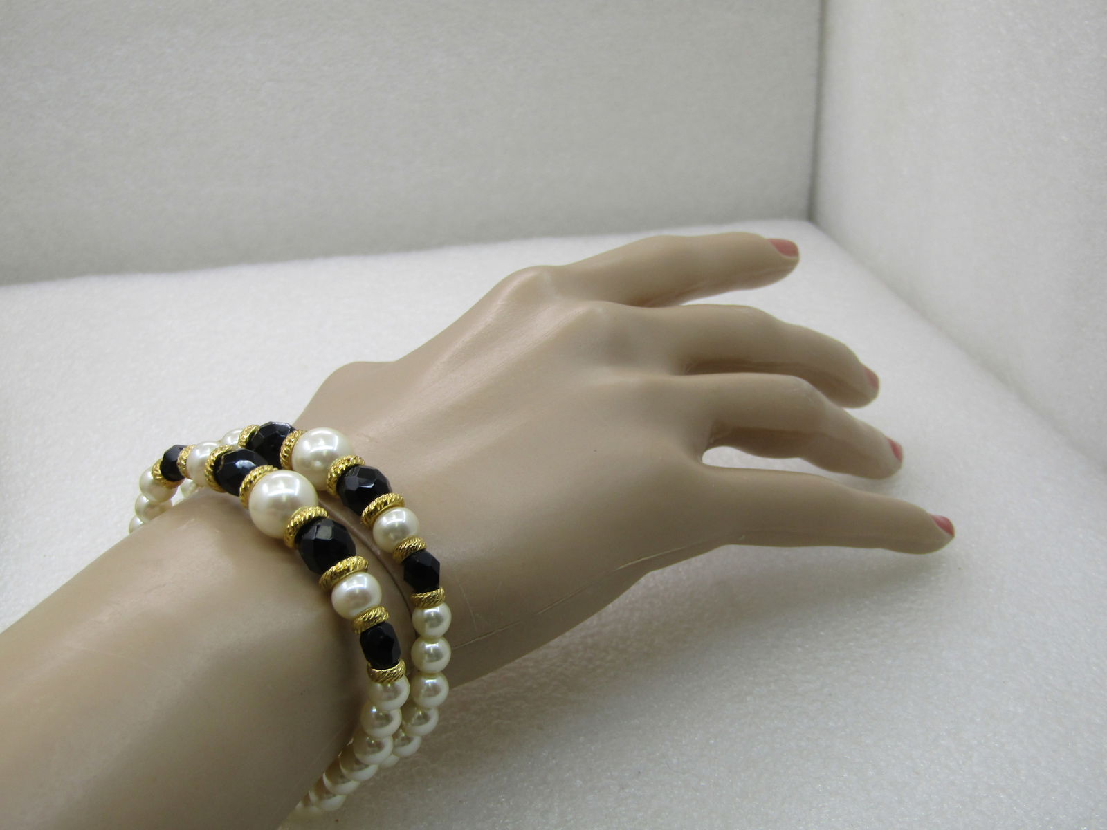 Vintage Double Strand Faux Pearl Bracelet, 7" - 6