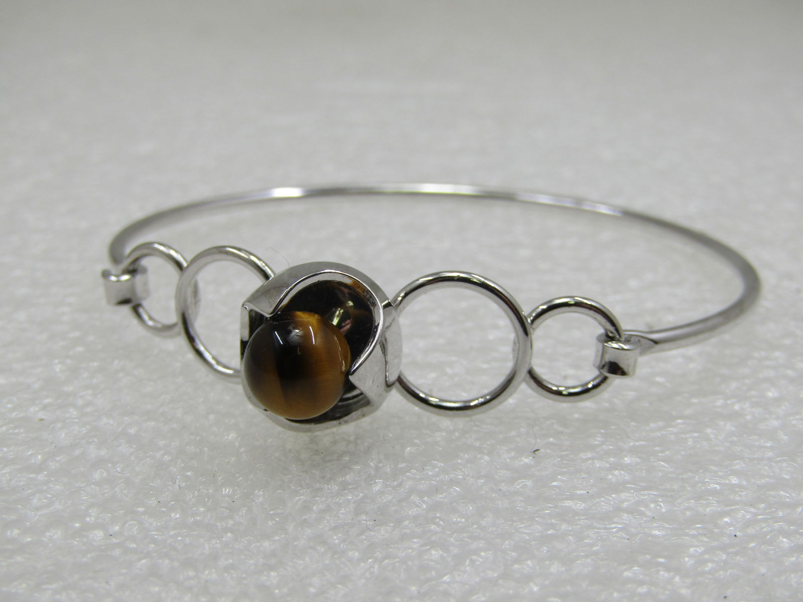 Sterling Silver Tiger's Eye Bangle Bracelet, 7", Top Clasp - 4