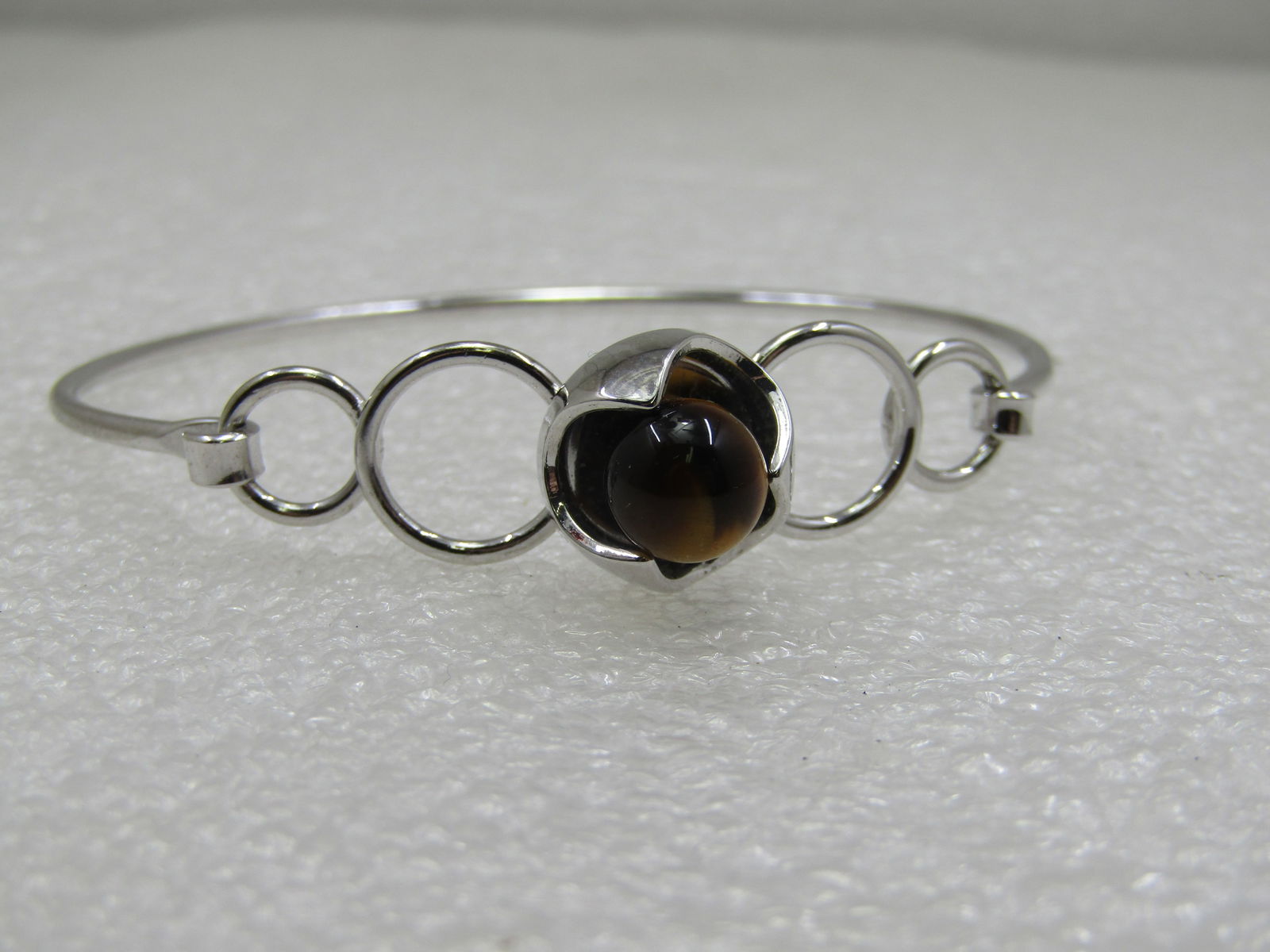 Sterling Silver Tiger's Eye Bangle Bracelet, 7", Top Clasp - 5