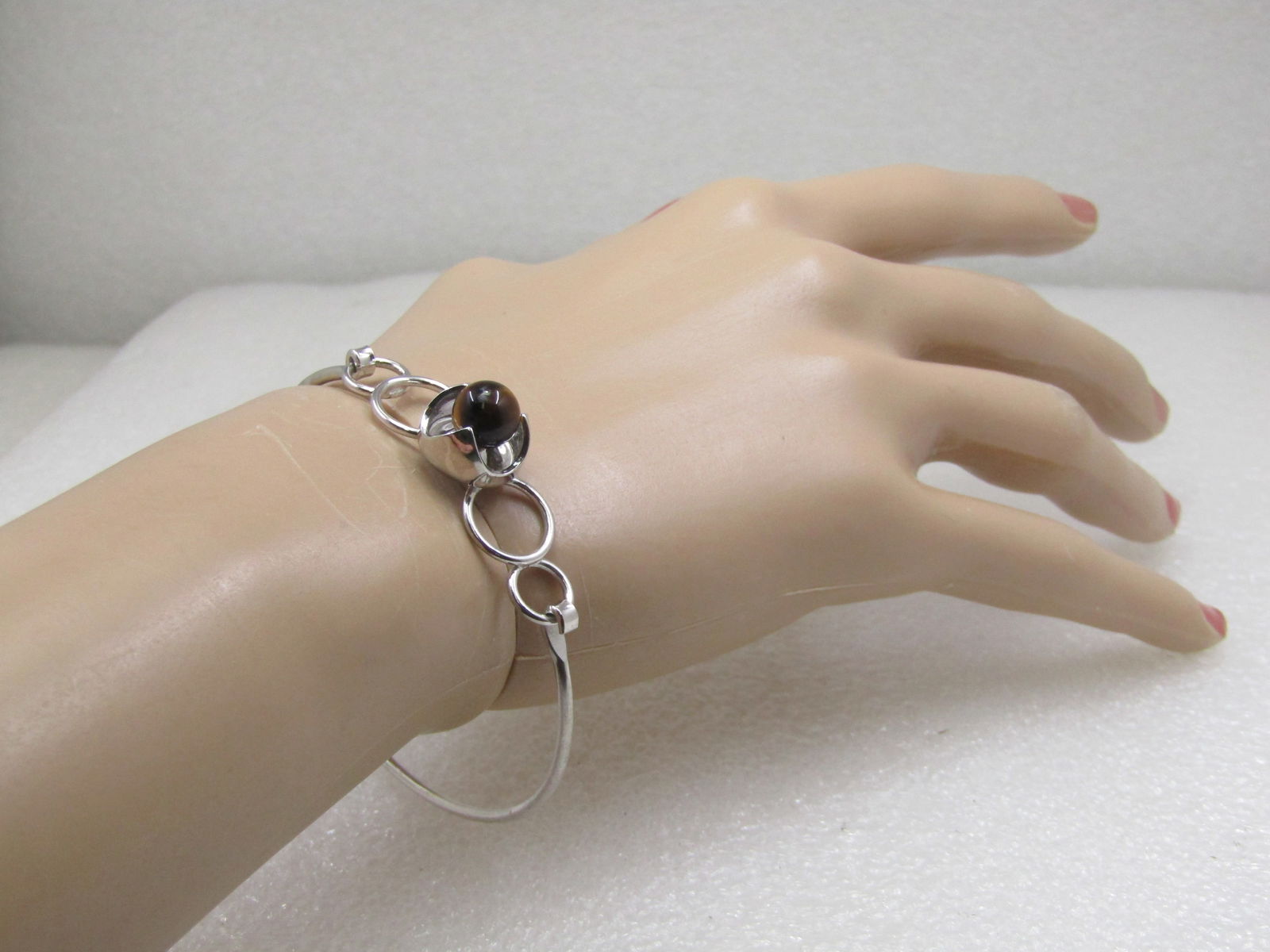 Sterling Silver Tiger's Eye Bangle Bracelet, 7", Top Clasp - 7