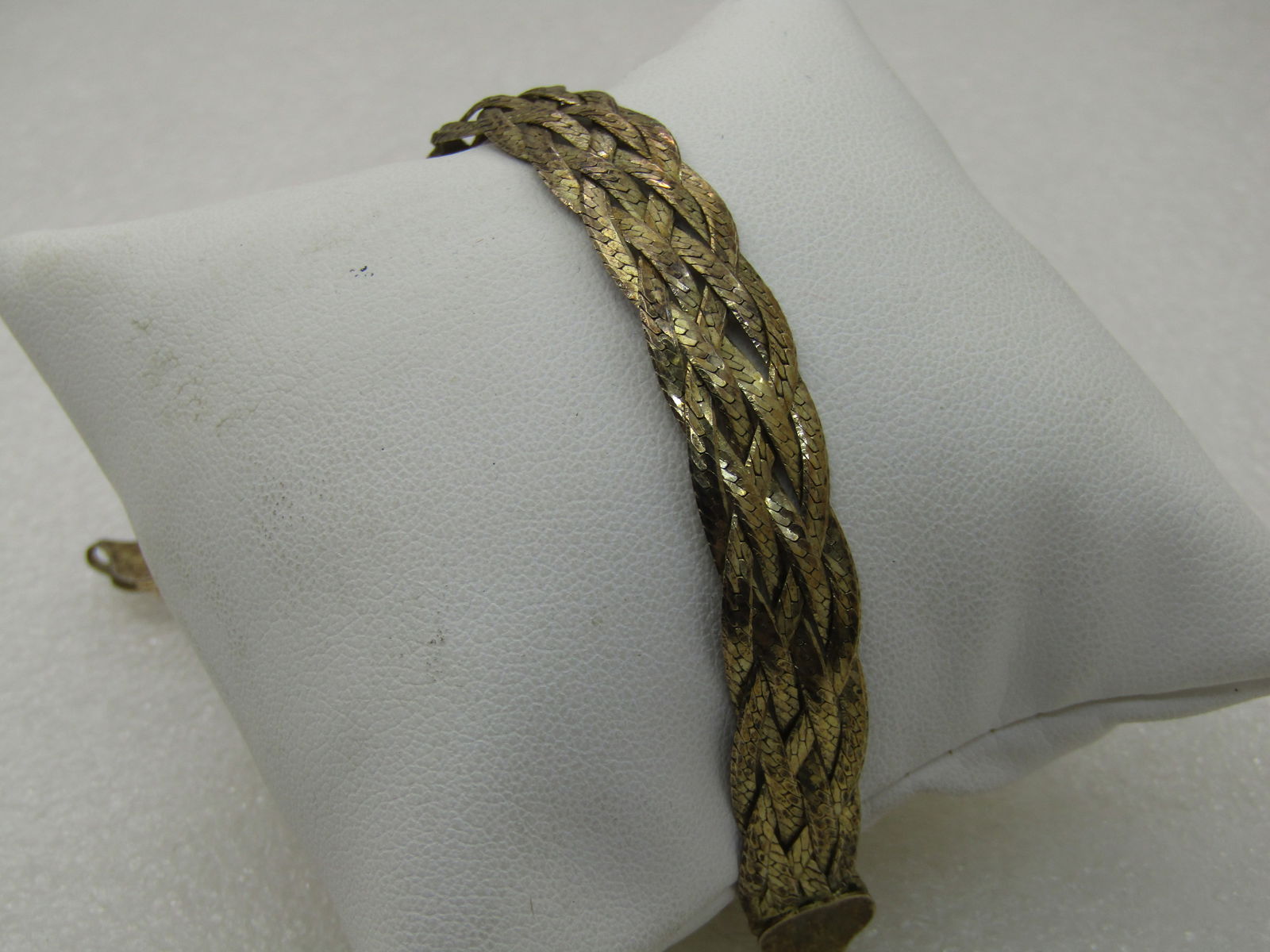 Vintage Sterling 8mm Goldwashed Braided Herringbone Bracelet, 7.5", 6 Strands: Vintage Sterling 8mm Goldwashed Braided Herringbone Bracelet, 7.5", 6 Strands, signed HCT, .925 and tested, Italy. Lobster Clasp. 1980's-1990's. (INV. WCOV SS1749 J LD 6/18/20) Reserve: $40.00 
