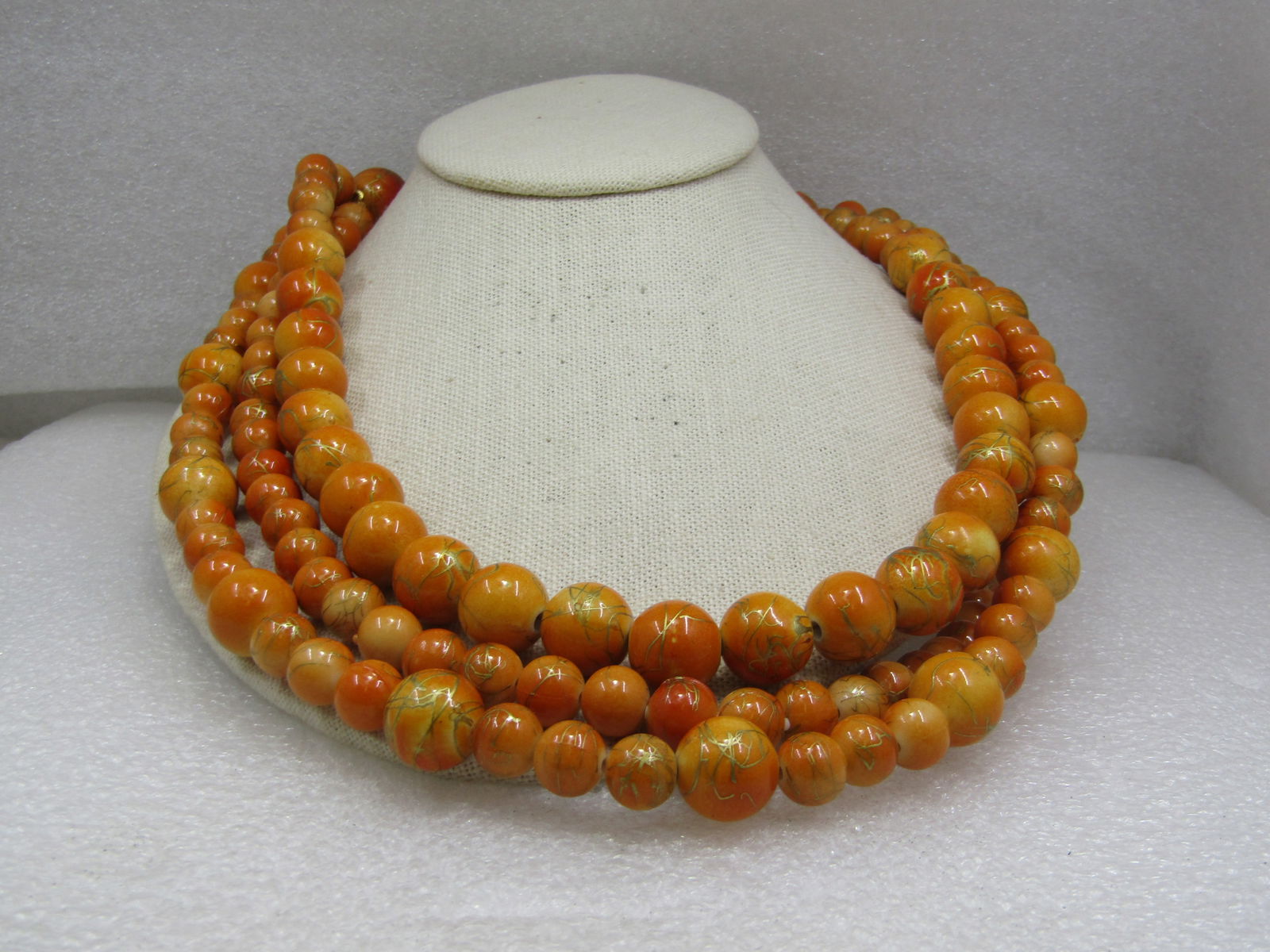 Vintage Graduated Orange and Gold Thread Necklace, 32" Multi-Strand (1 of 5)