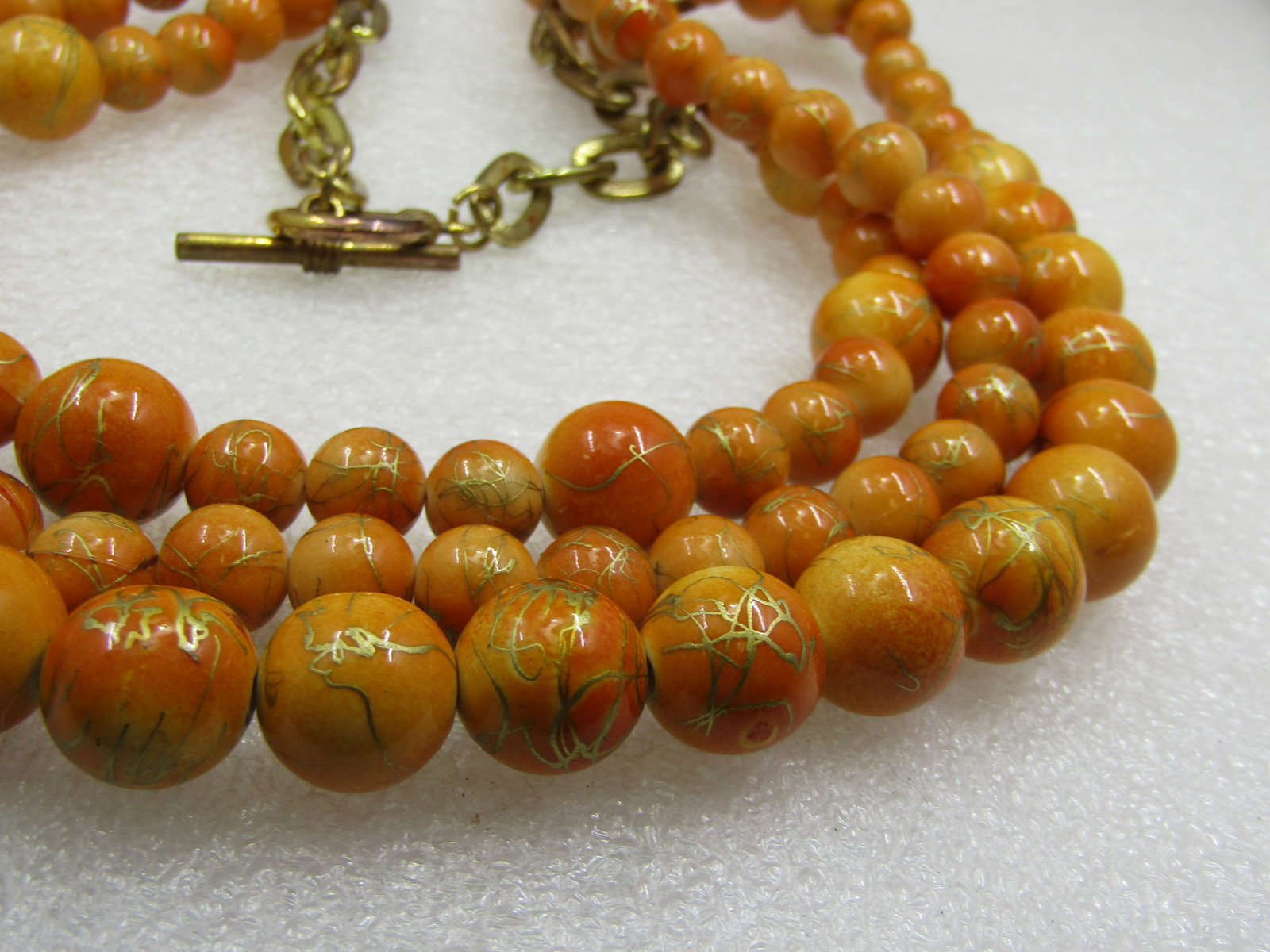 Vintage Graduated Orange and Gold Thread Necklace, 32" Multi-Strand - 5