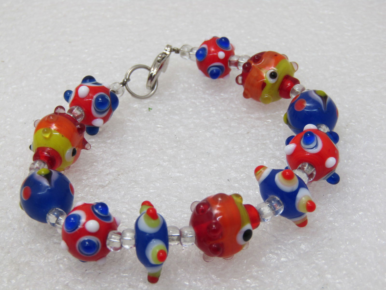Glass Lampwork Beaded Bracelet, Colorful 8" - 3