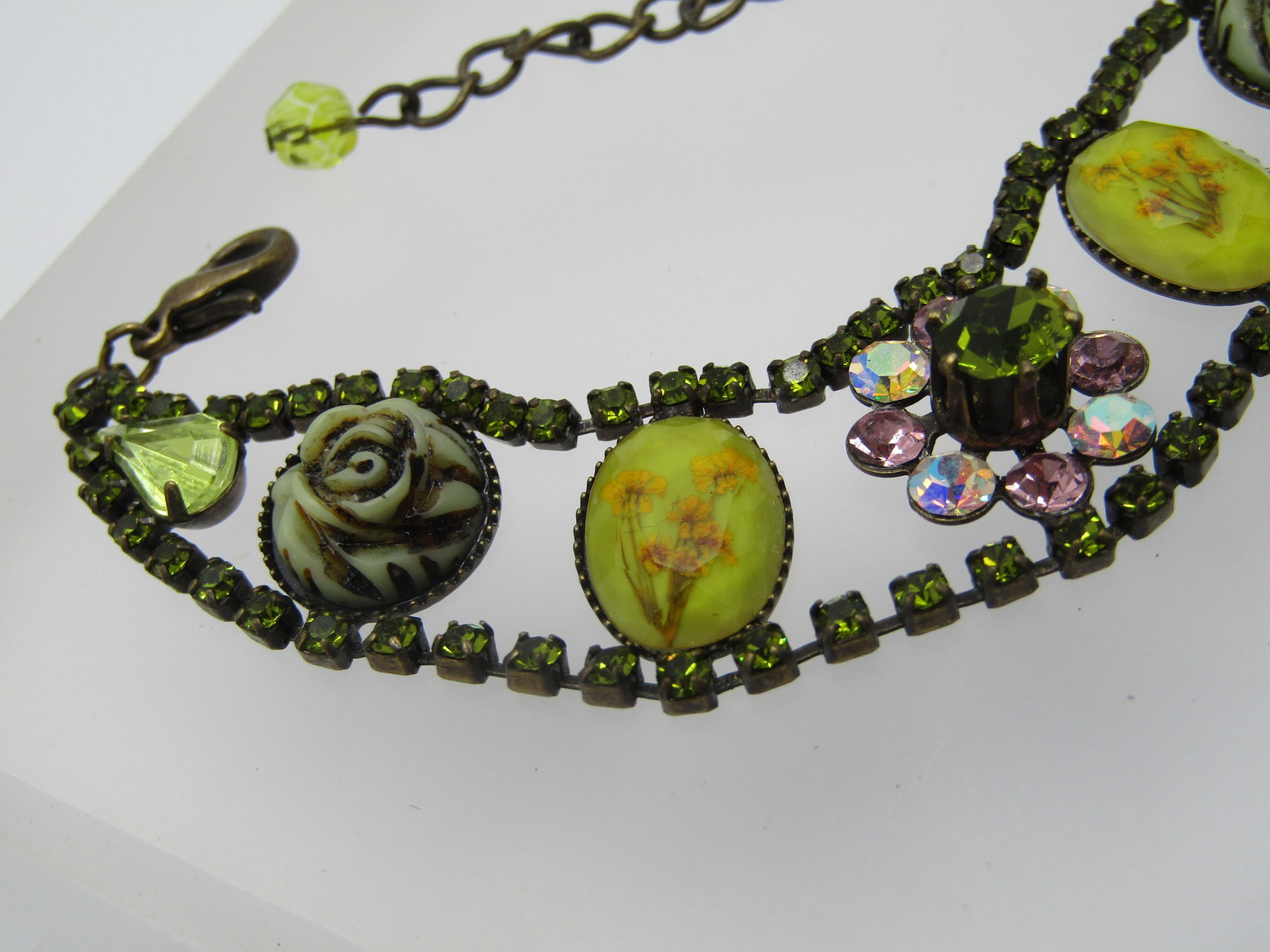 Vintage Rhinestone & Floral Accented Bracelet, 6"-9" - 3