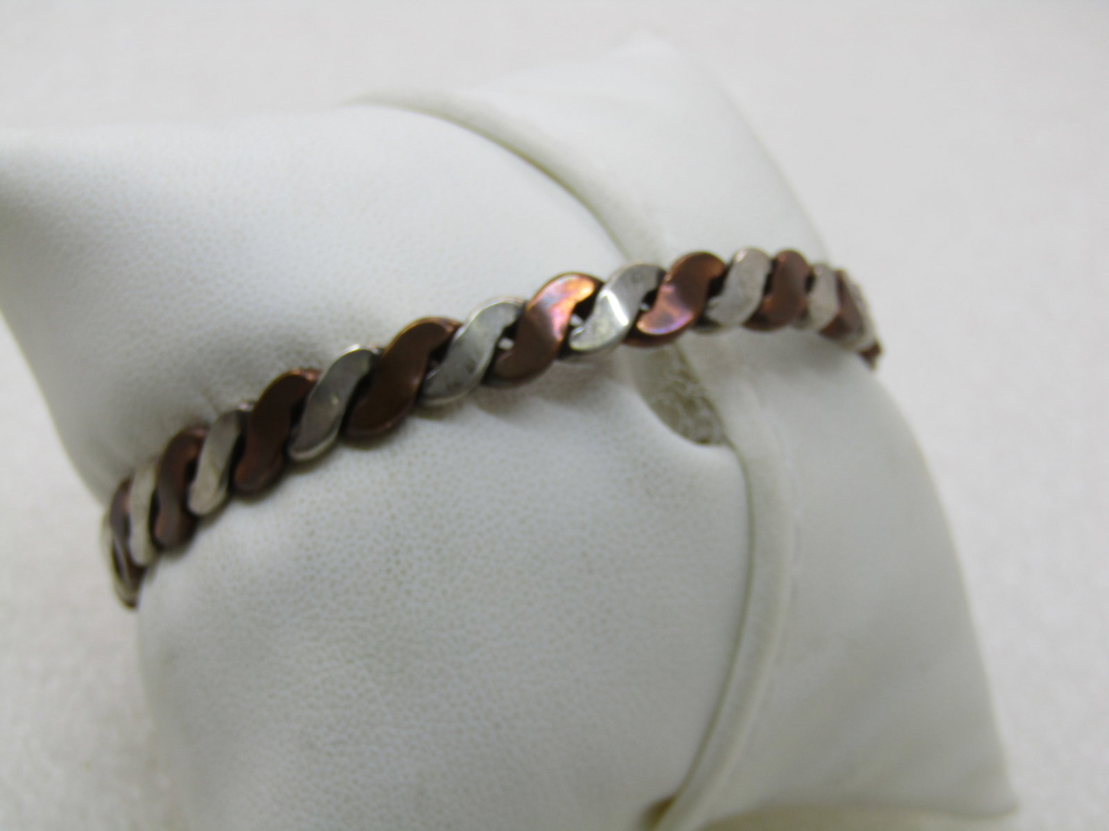 Vintage Sterling & Copper Bangle Bracelet, 7.5", Hook buckle clasp. - 5