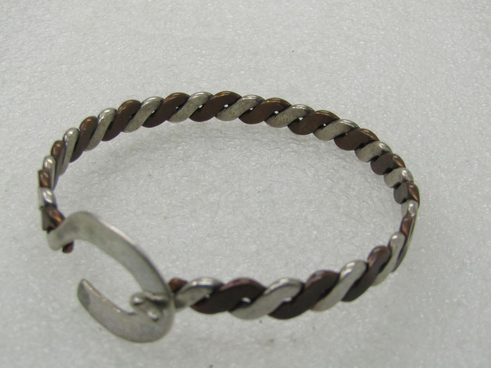 Vintage Sterling & Copper Bangle Bracelet, 7.5", Hook buckle clasp. - 7