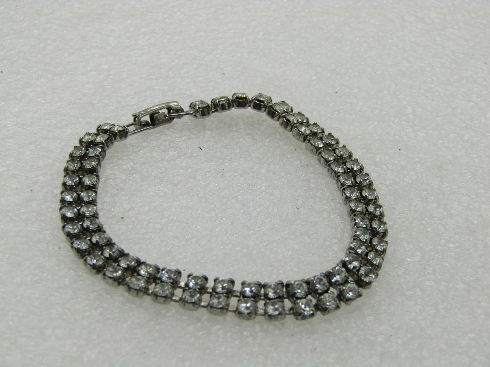 Vintage Art Deco Style Rhinestone Bracelet, Double Row, 7", 1960's - 2