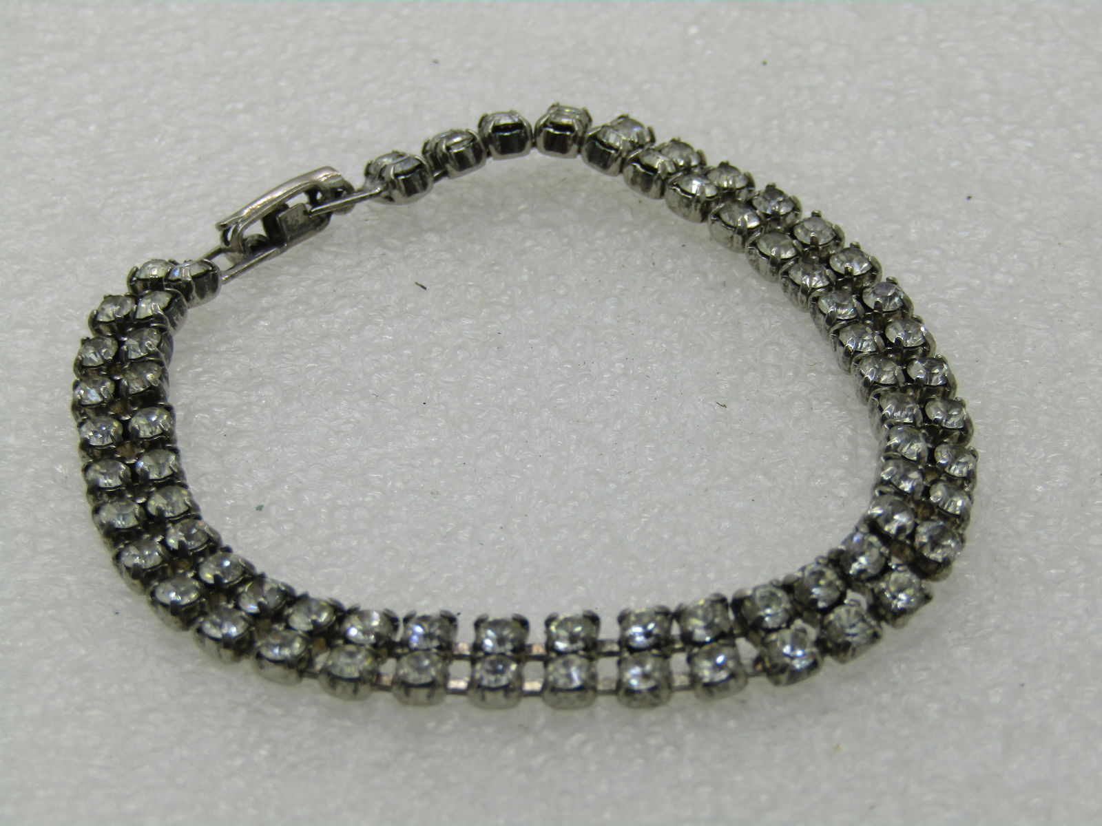 Vintage Art Deco Style Rhinestone Bracelet, Double Row, 7", 1960's - 3