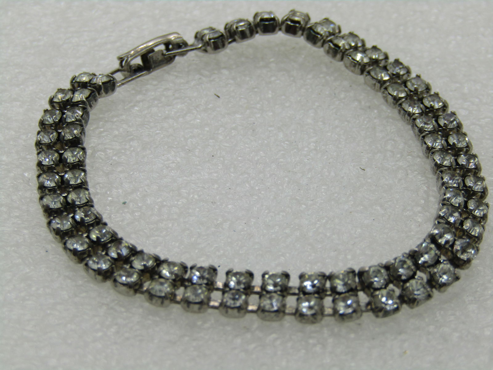 Vintage Art Deco Style Rhinestone Bracelet, Double Row, 7", 1960's - 4