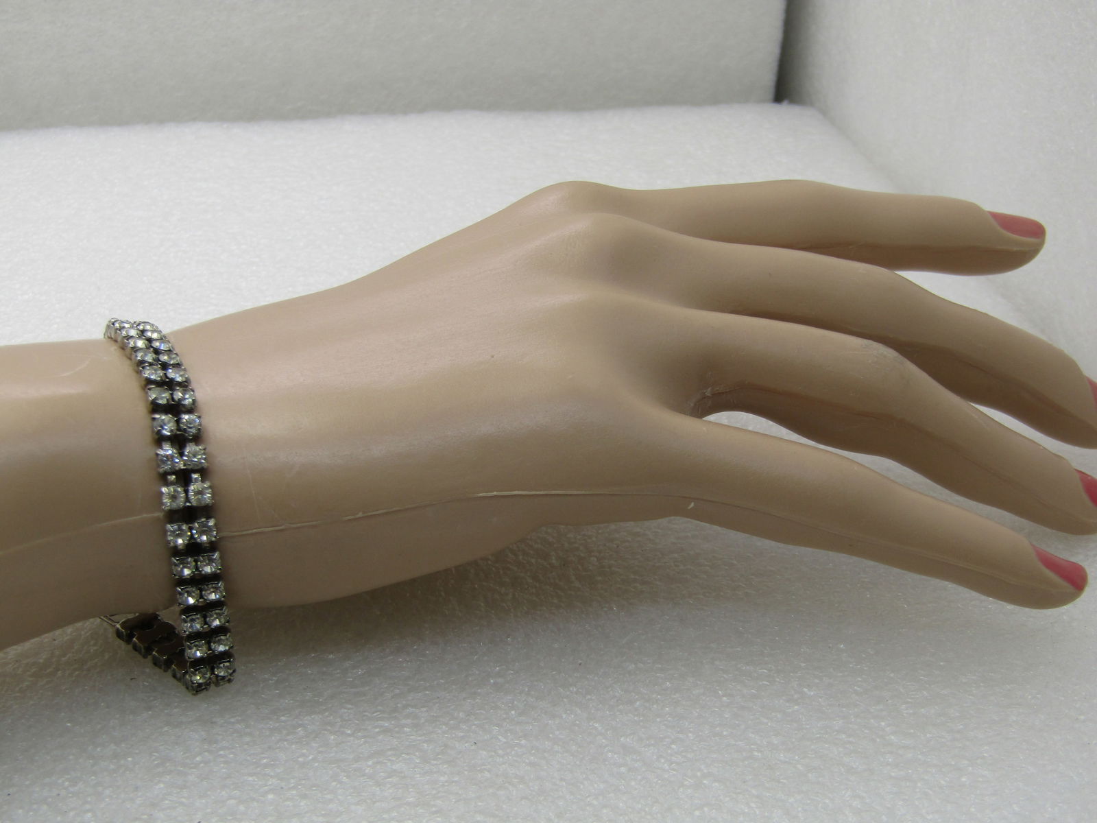 Vintage Art Deco Style Rhinestone Bracelet, Double Row, 7", 1960's - 6